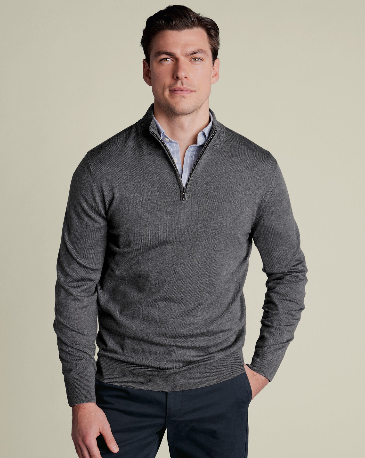 Merino Quarter Zip Sweater - Gray