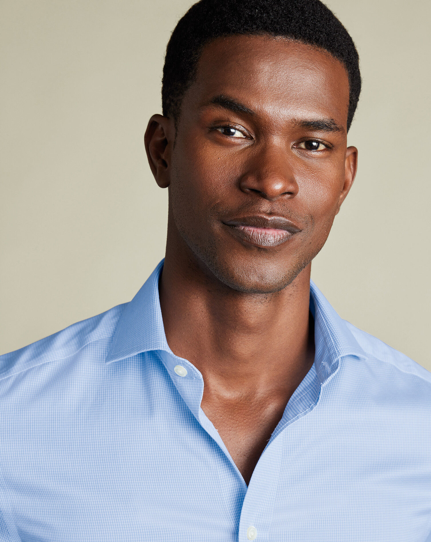 Spread Collar Non-Iron Puppytooth Shirt - Sky Blue