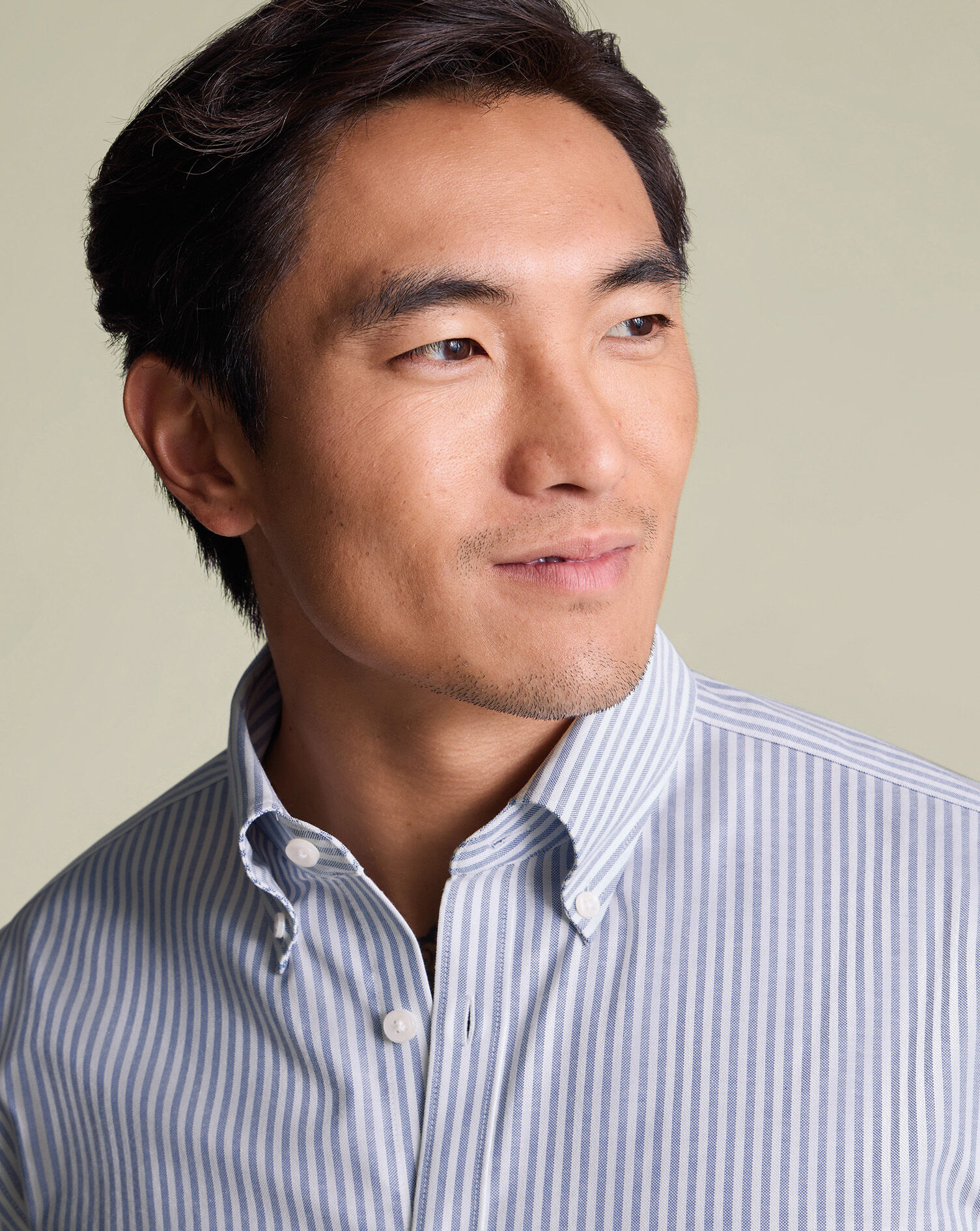 Non-Iron Stretch Oxford Stripe Shirt - Mid Blue