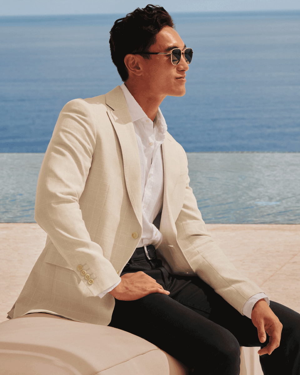 Linen Cotton Check Jacket - Stone