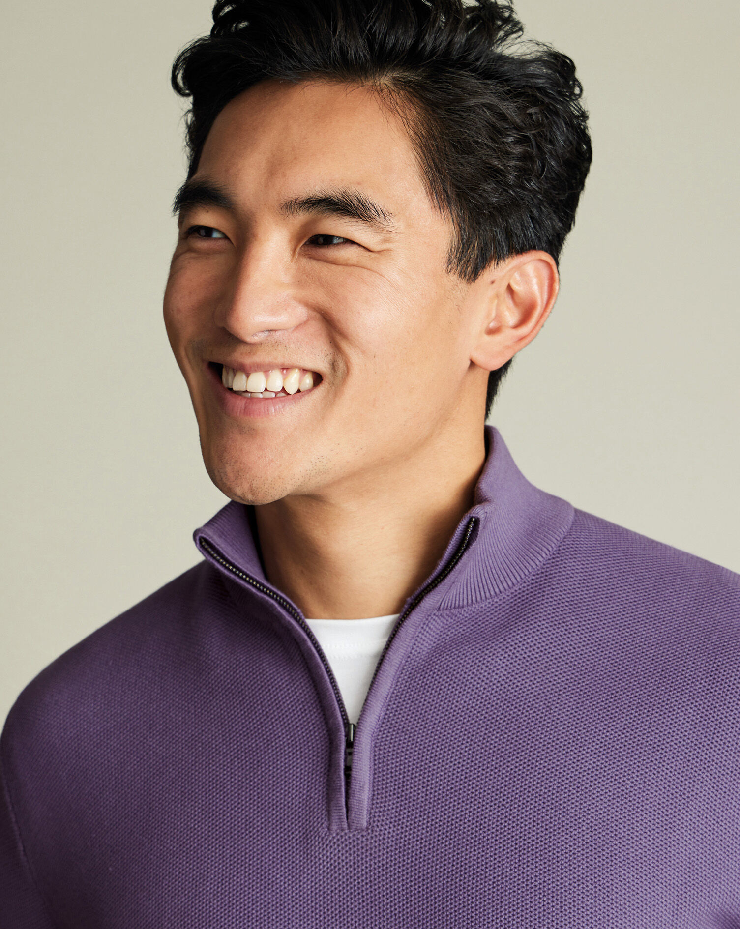 Honeycomb Cotton Quarter Zip Sweater - Purple