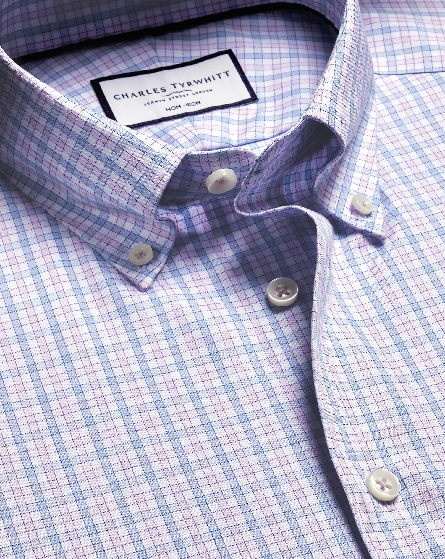 Button-Down Non-Iron Oxford Check Shirt - Lilac