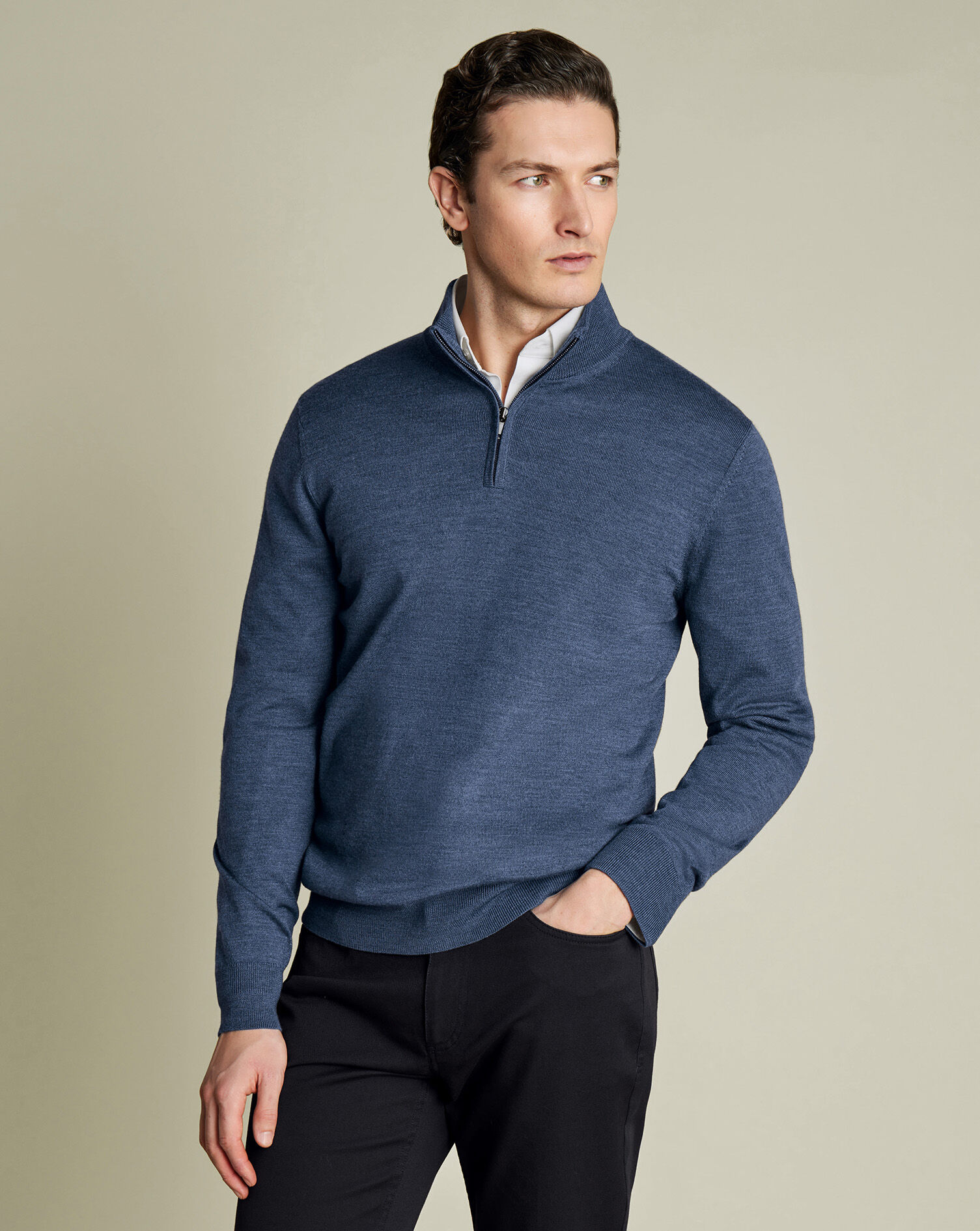Merino Quarter Zip Sweater - Indigo Melange