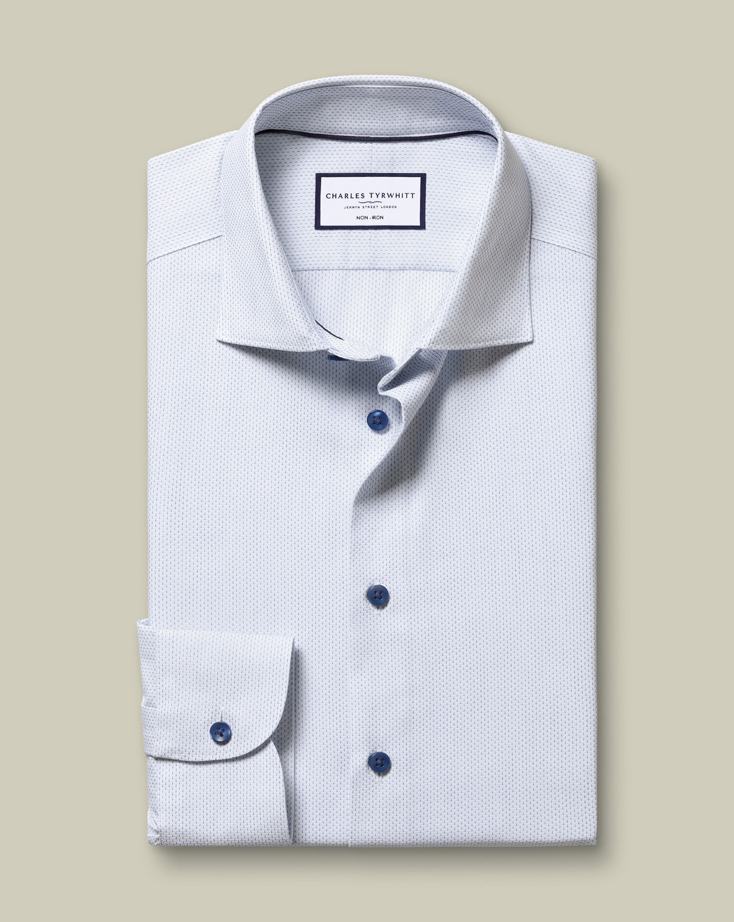 Non-Iron Stretch Texture Shirt - White & Sky Blue