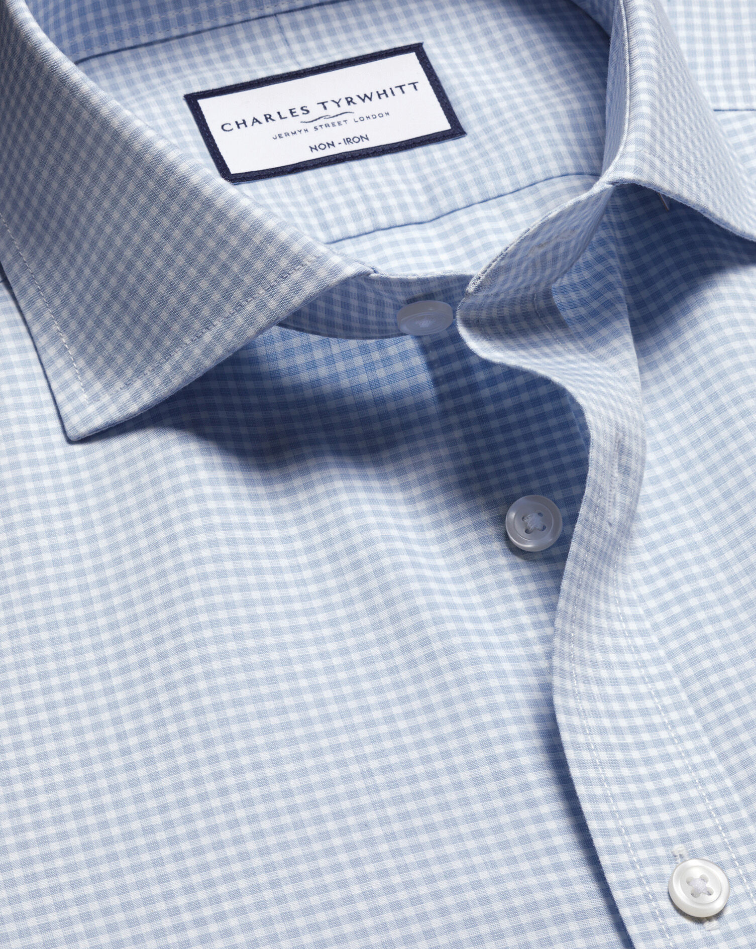 Non-Iron Poplin Gingham Shirt - Ice Blue
