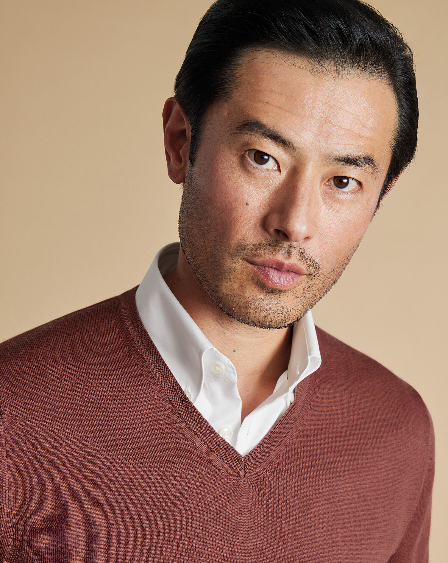 Merino V-Neck Sweater - Rosewood