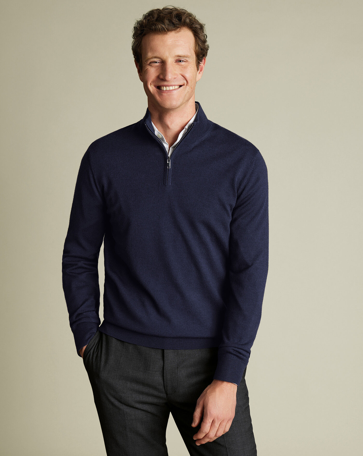 Merino Quarter Zip Sweater - Navy