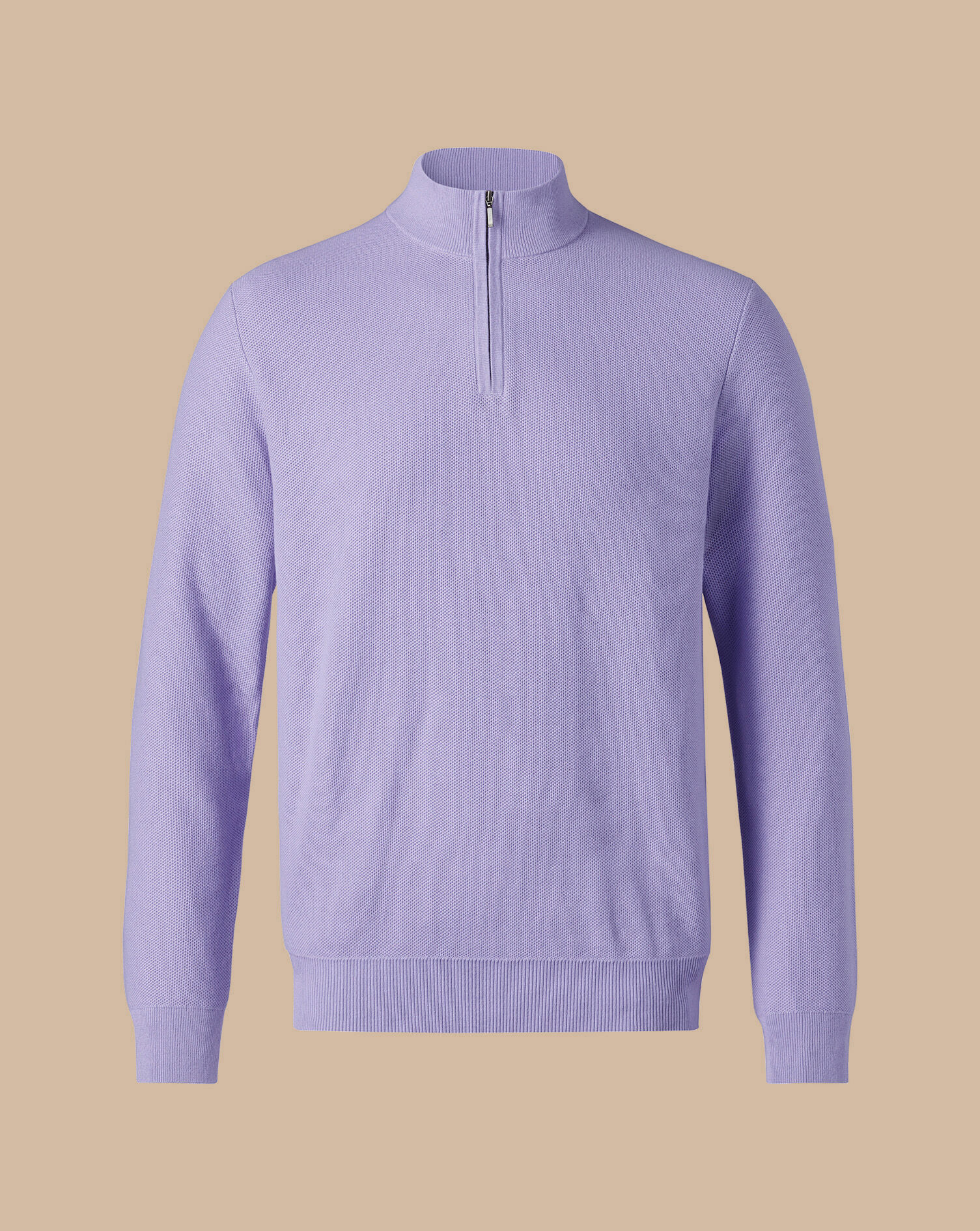 Honeycomb Cotton Quarter Zip Sweater - Lilac Purple