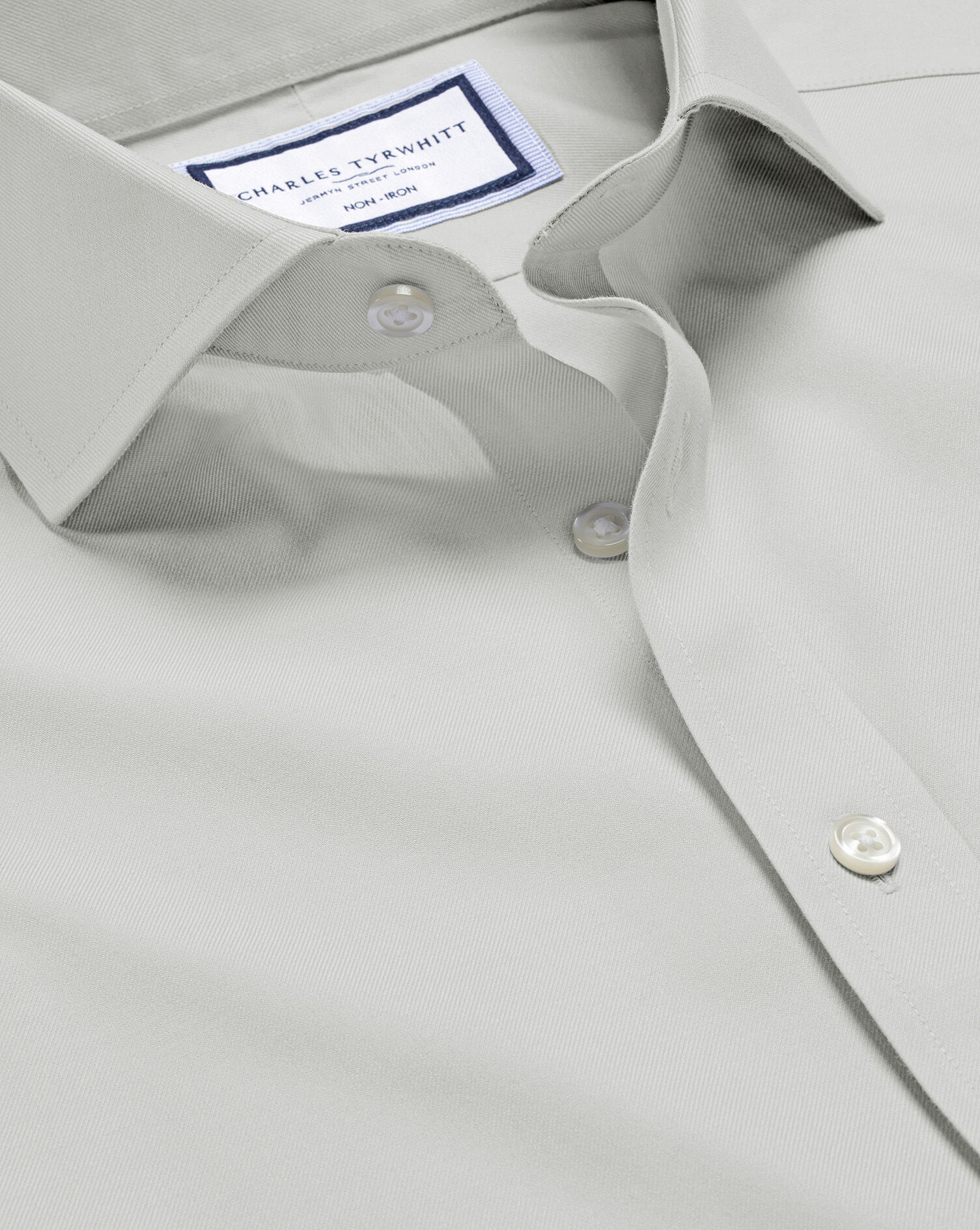 Spread Collar Non-Iron Twill Shirt - Silver Grey