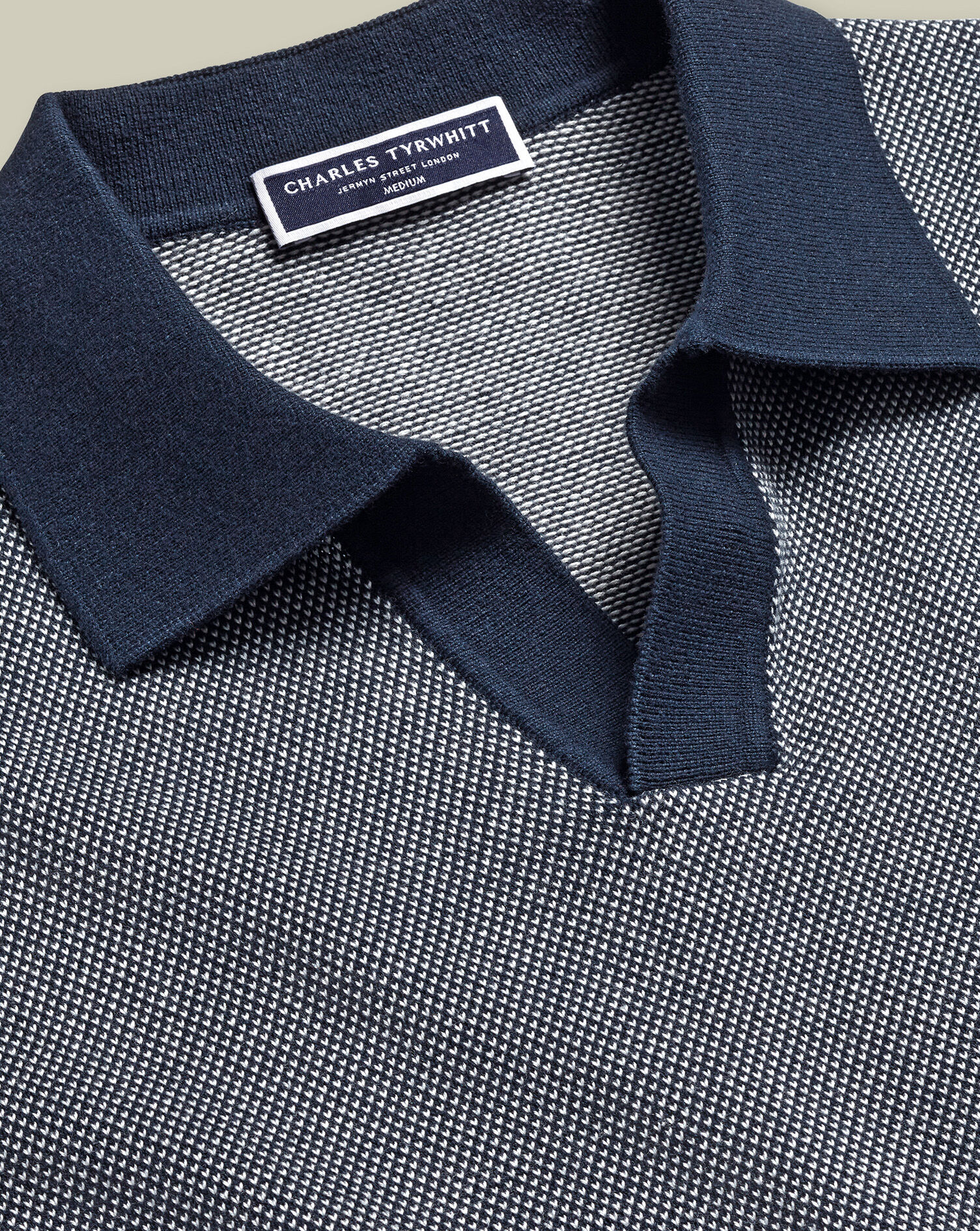 Short Sleeve Polo Neck Sweater - Navy & White