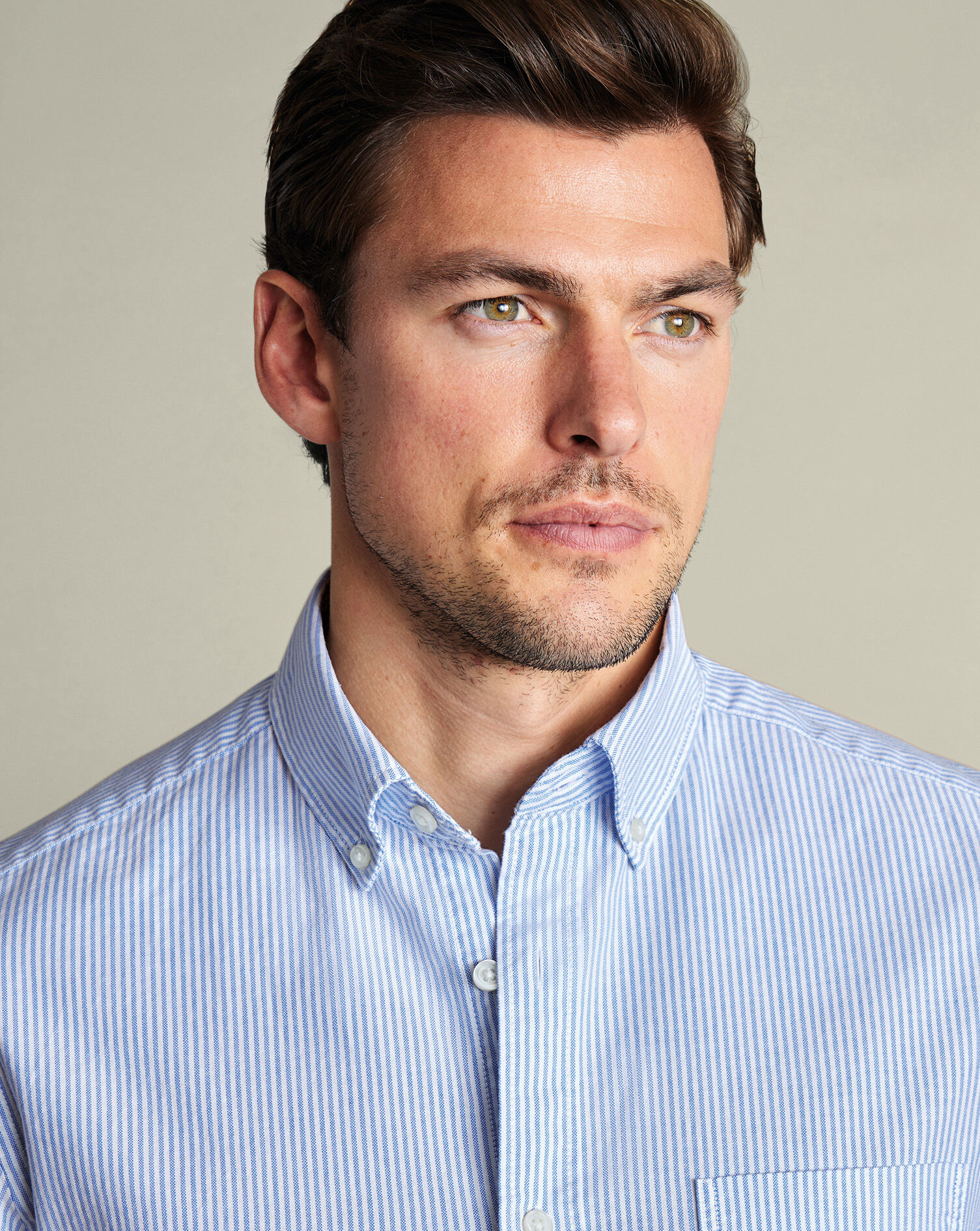 Washed Oxford Stripe Short Sleeve Shirt - Blue
