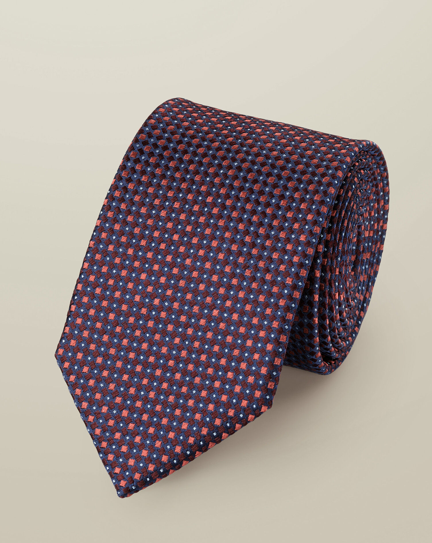 Silk Semi-Plain Patterned Tie - Maroon Red