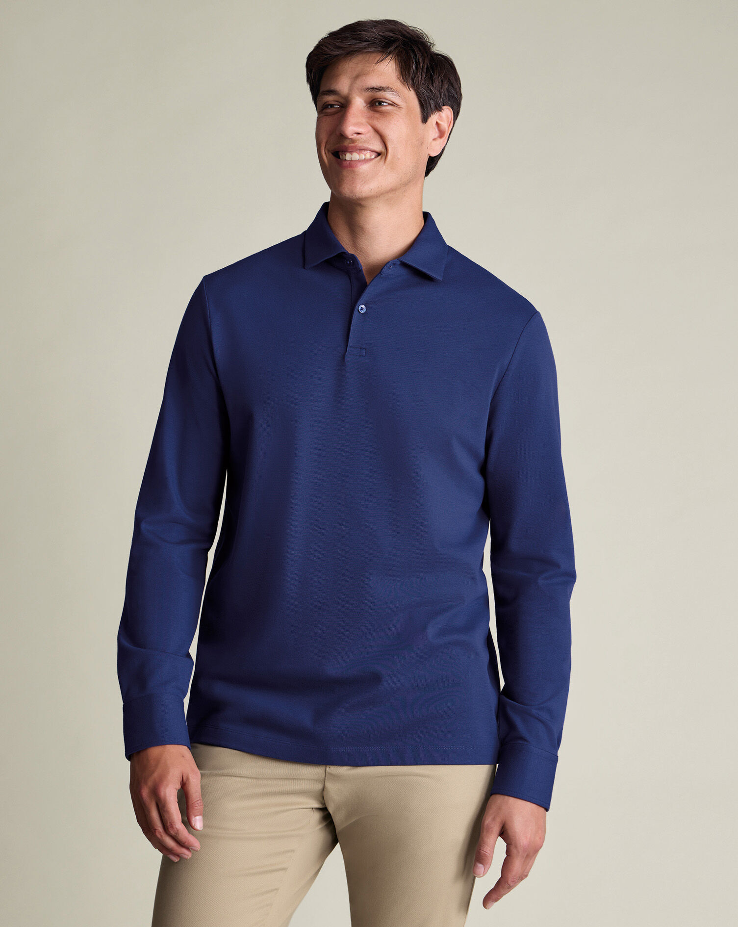 Long Sleeve Smart Pique Polo - Royal Blue
