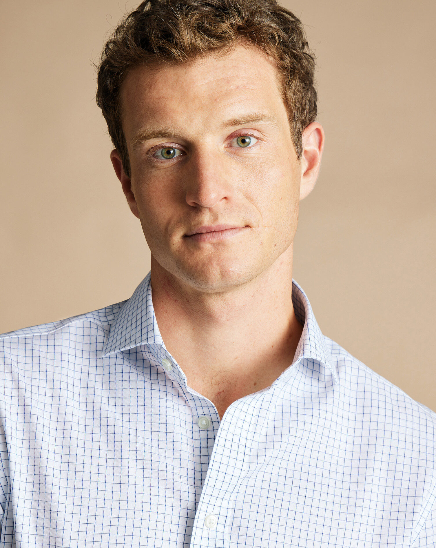 Spread Collar Non-Iron Twill Twin Check Shirt- Royal Blue