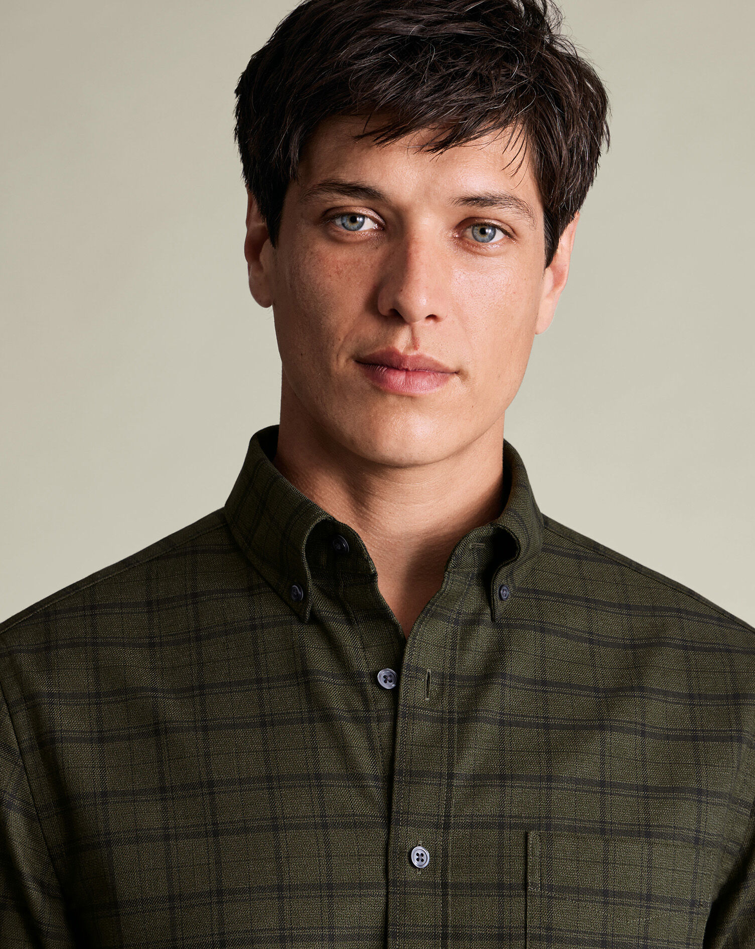 Twill Check Shirt - Olive Green & Navy