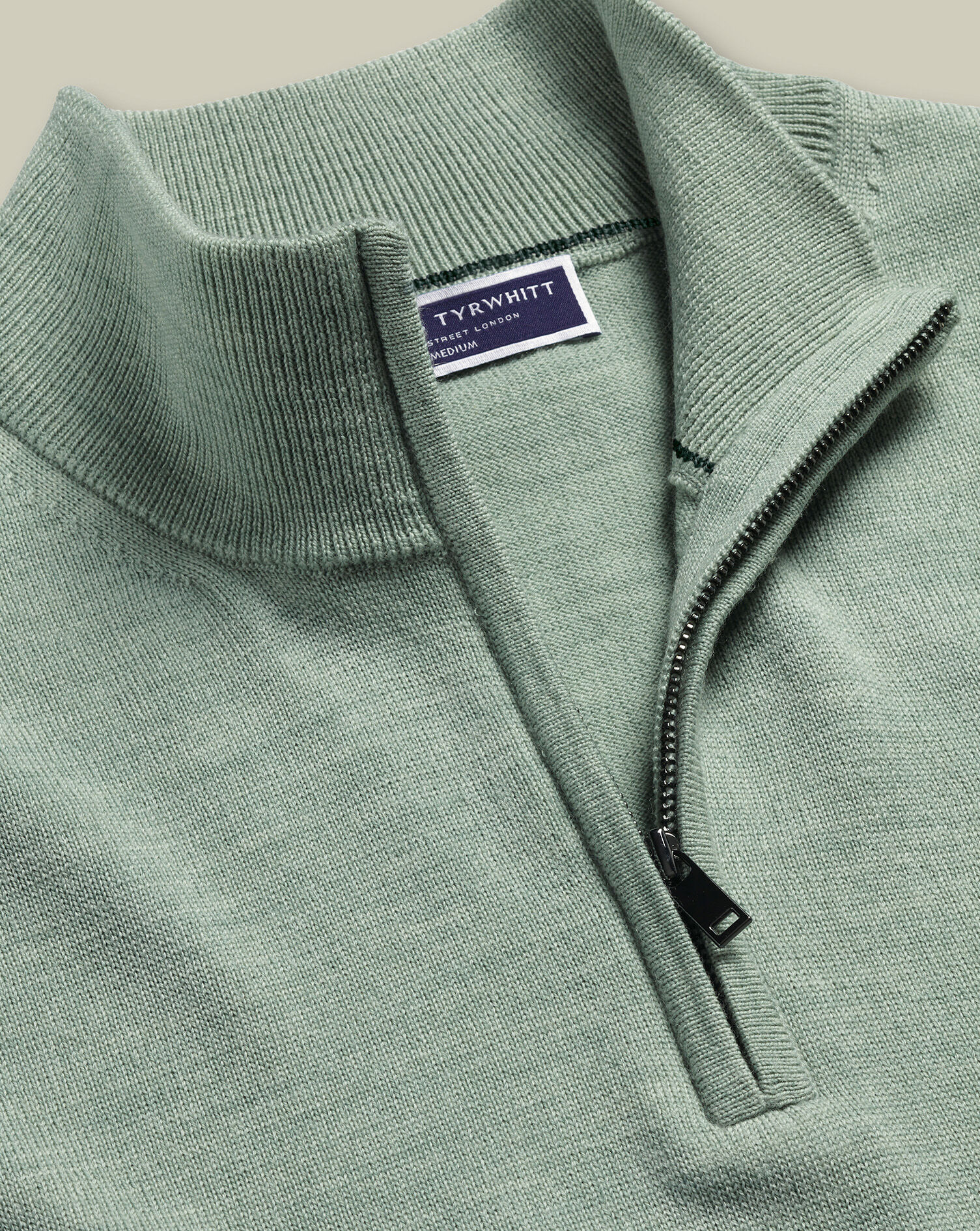 Pure Merino Quarter Zip Sweater - Pale Teal