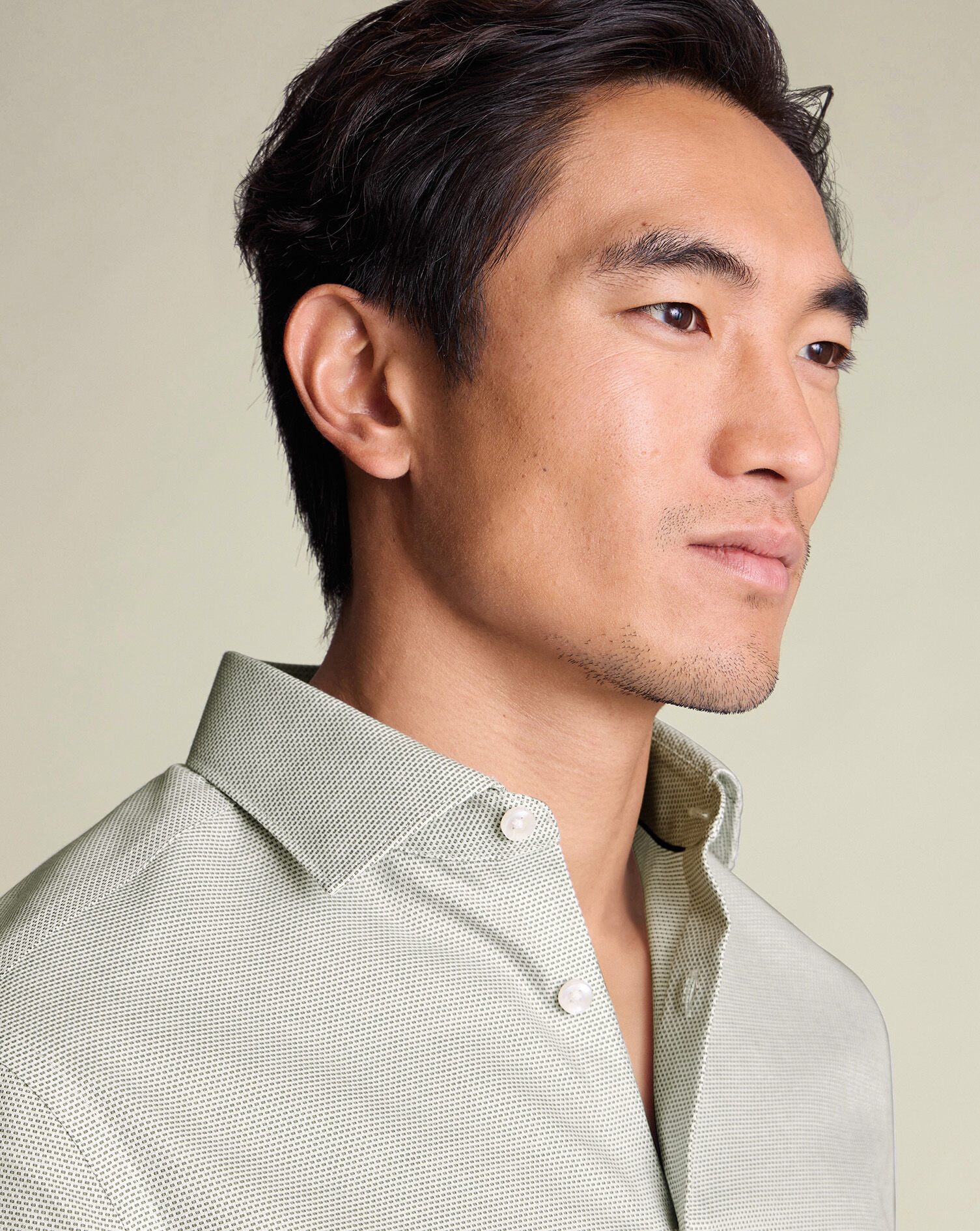 Non-Iron Stretch Texture Shirt - Olive Green