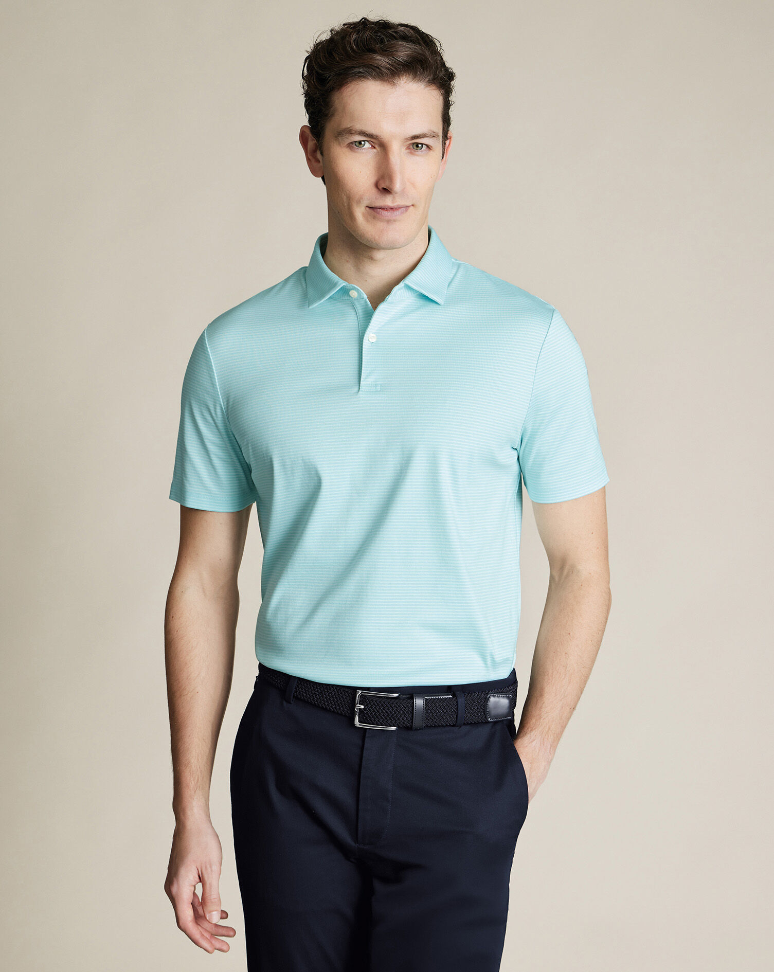 Performance Stripe Polo - Aqua