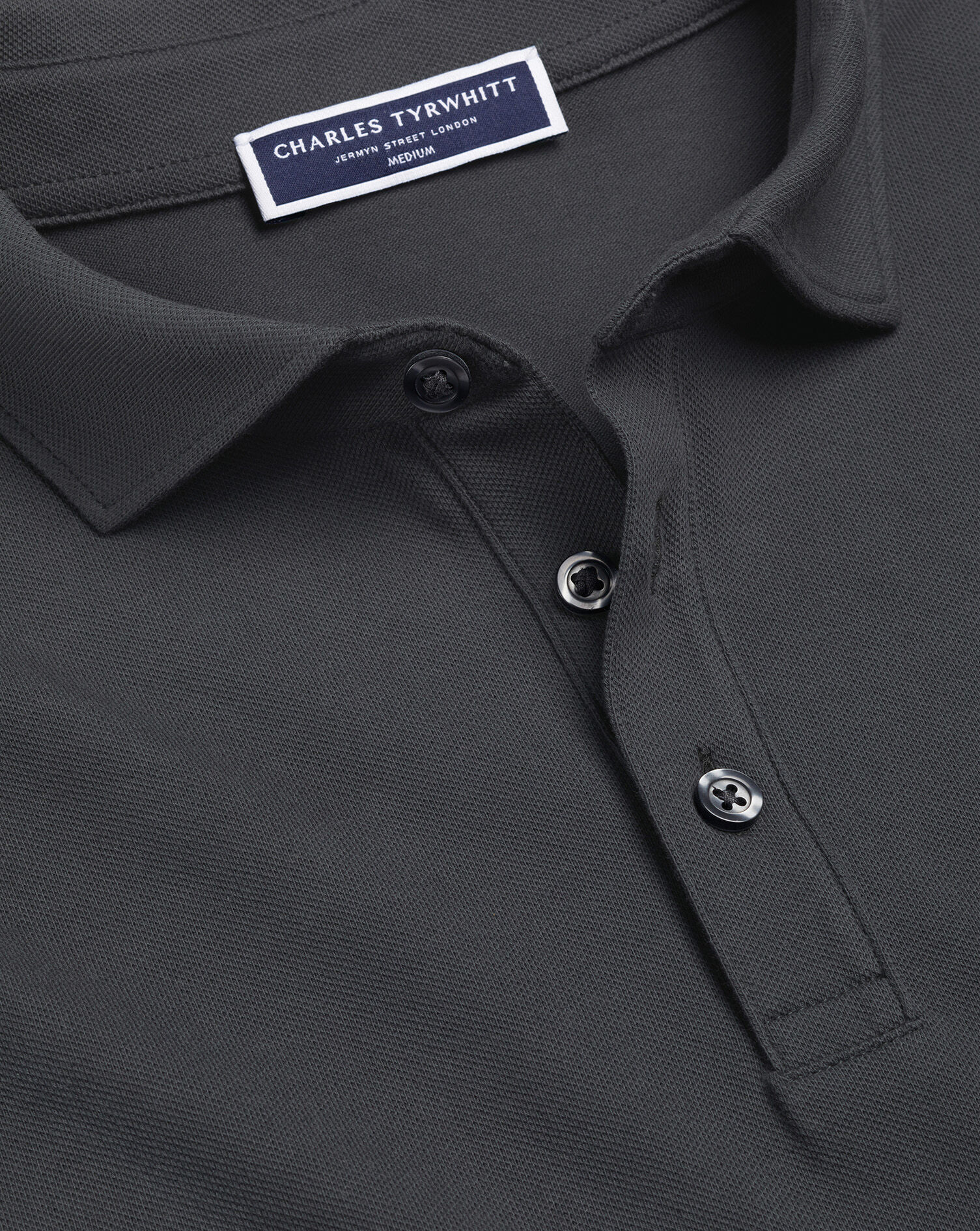 Long Sleeve Pique Polo - Charcoal Gray