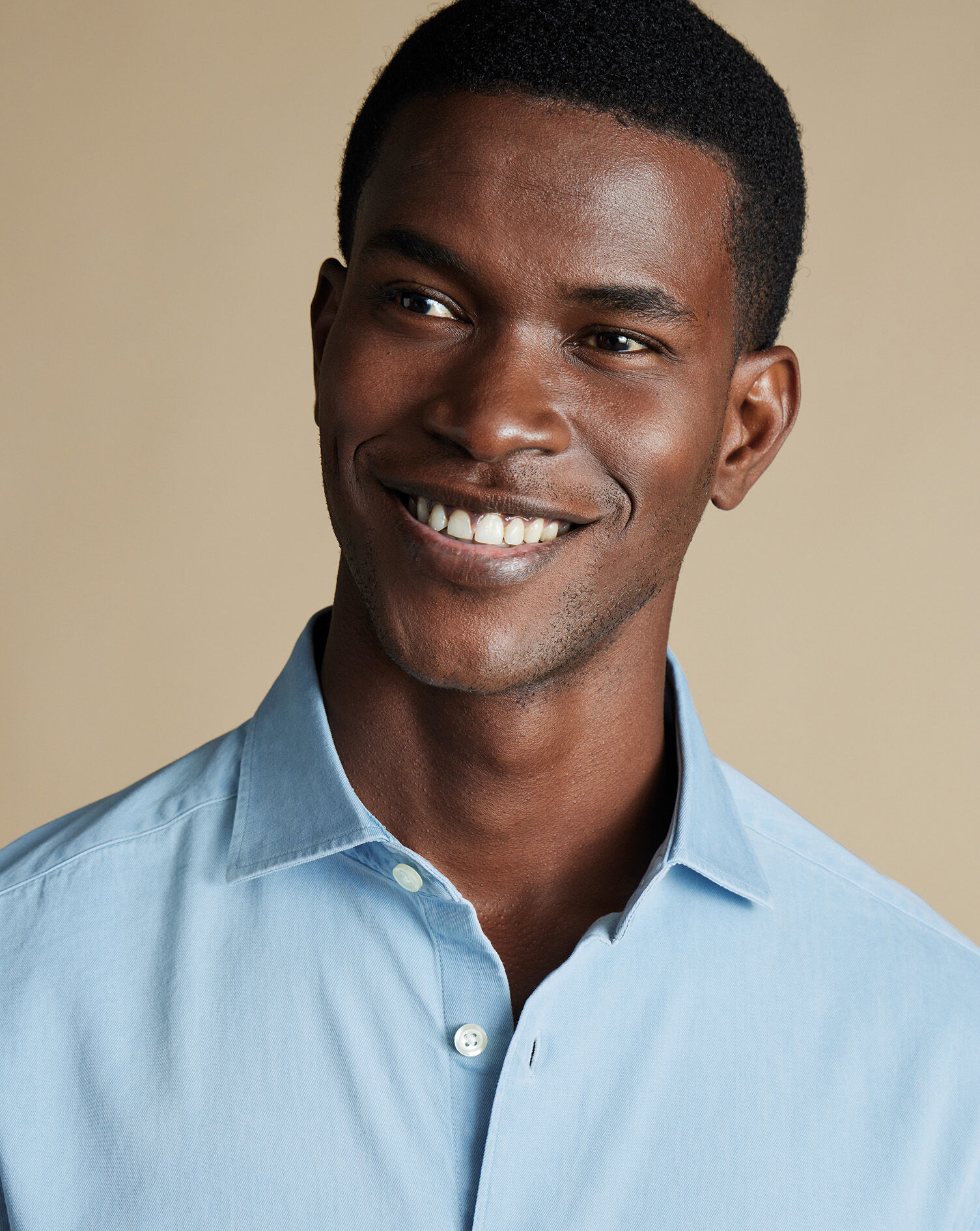 Spread Collar Denim Shirt - Light Blue