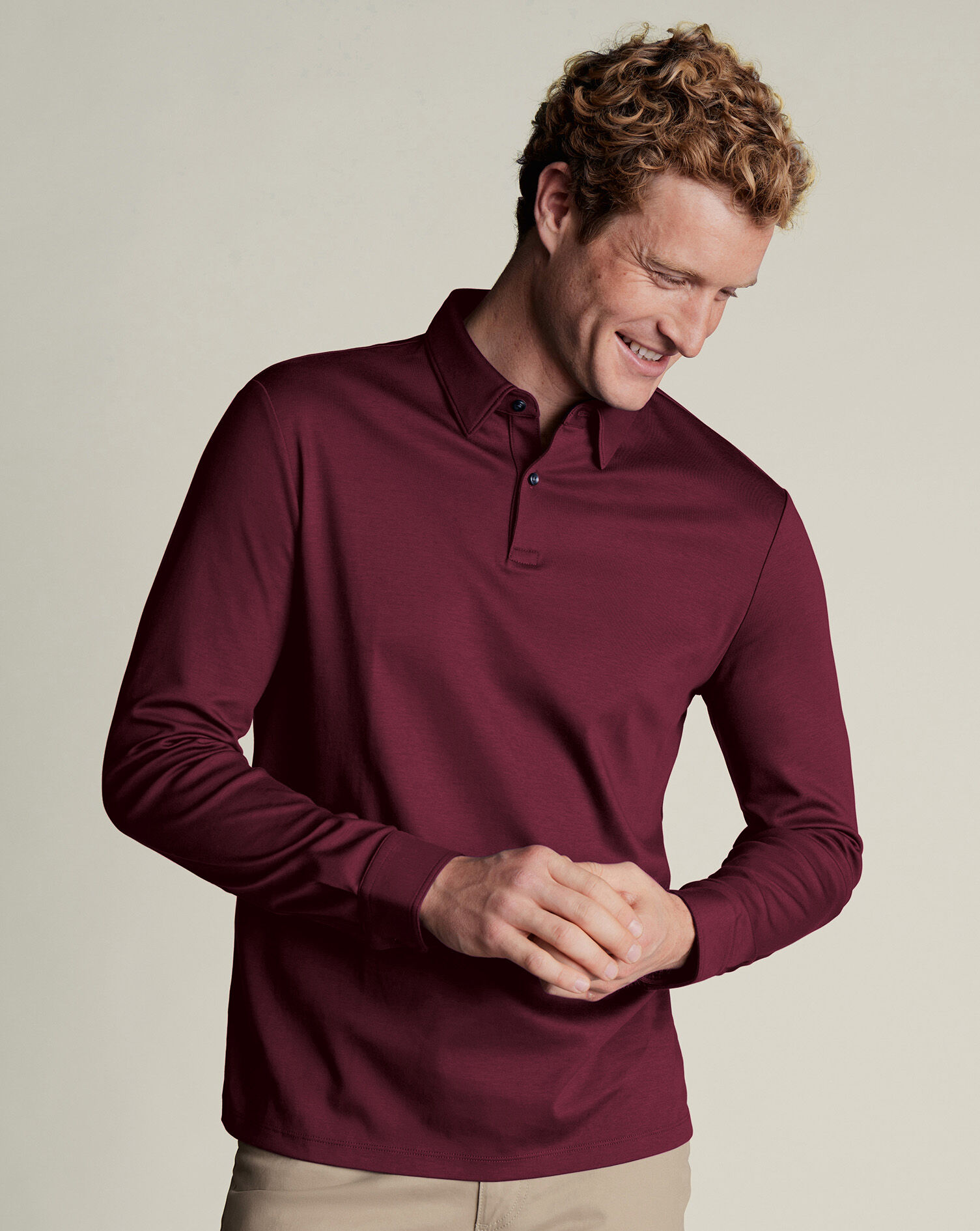 Long Sleeve Smart Jersey Polo - Wine