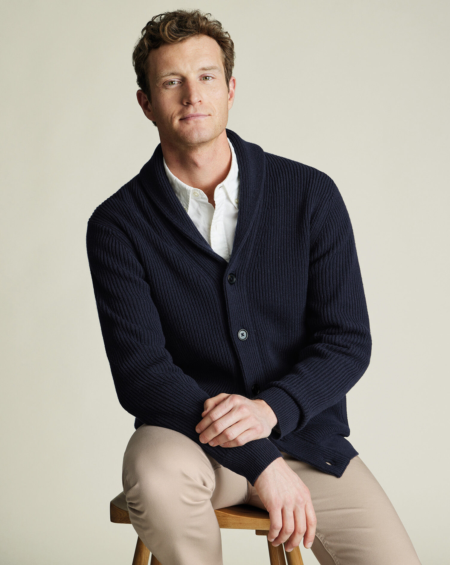 Merino Shawl Neck Chunky Cardigan - Navy