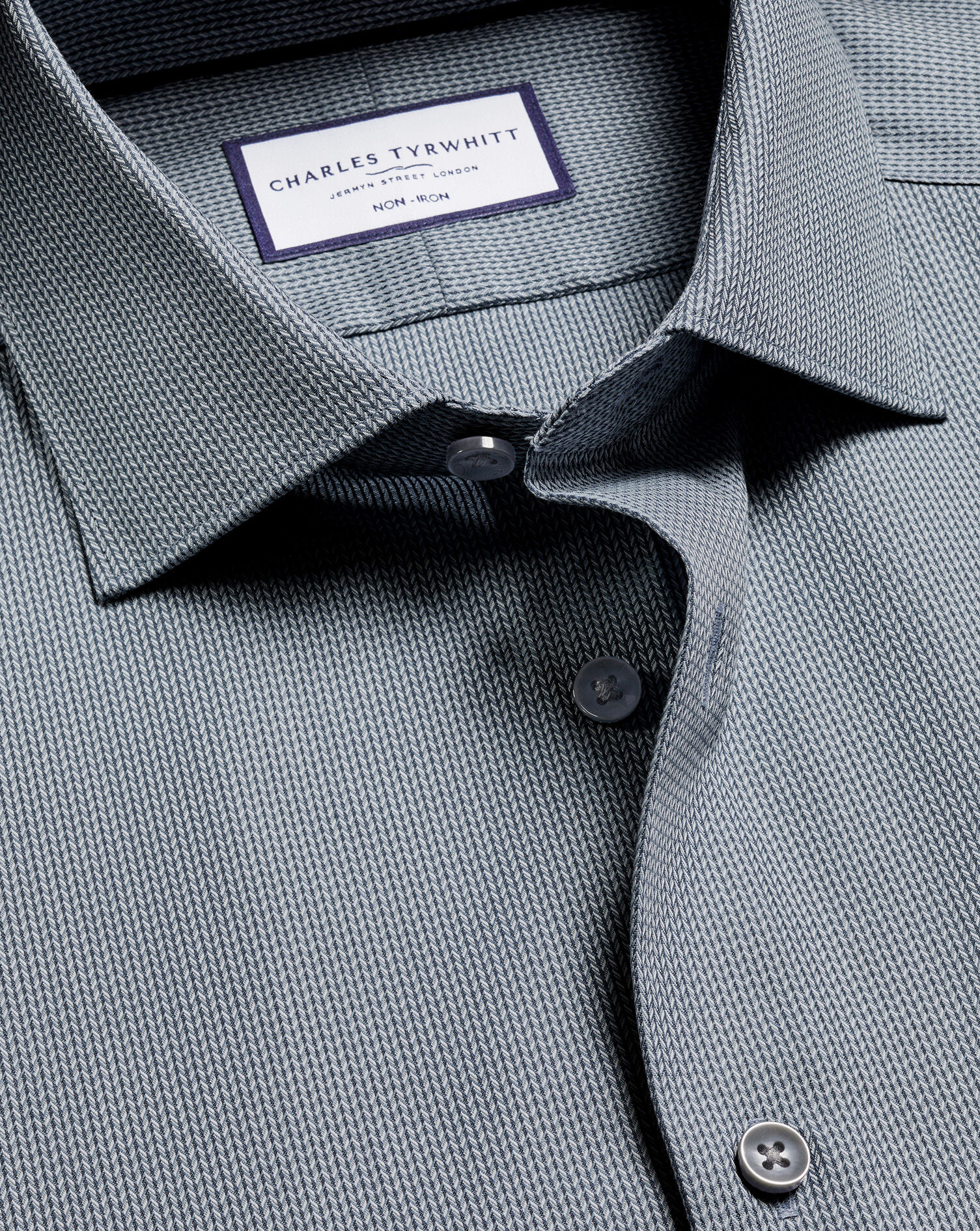 Non-Iron Stretch Chevron Texture Shirt - Steel Blue
