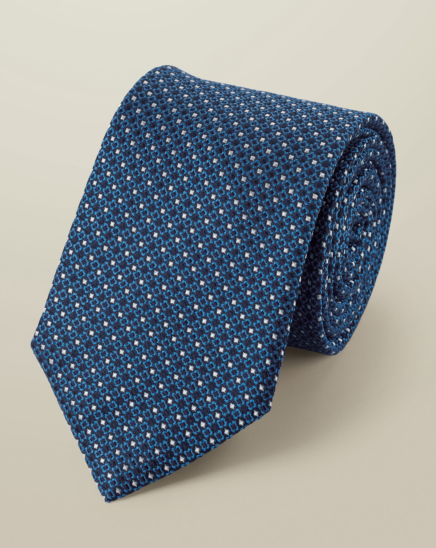 Silk Semi-Plain Tie - Ocean Blue & Silver