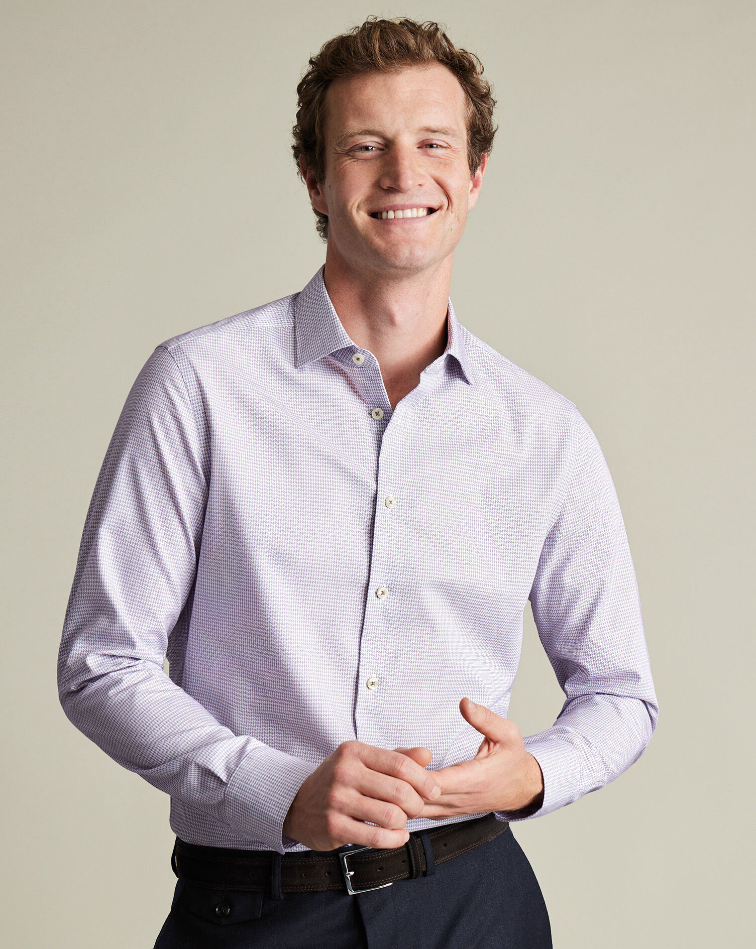Non-Iron Stretch Texture Shirt - Dark Purple