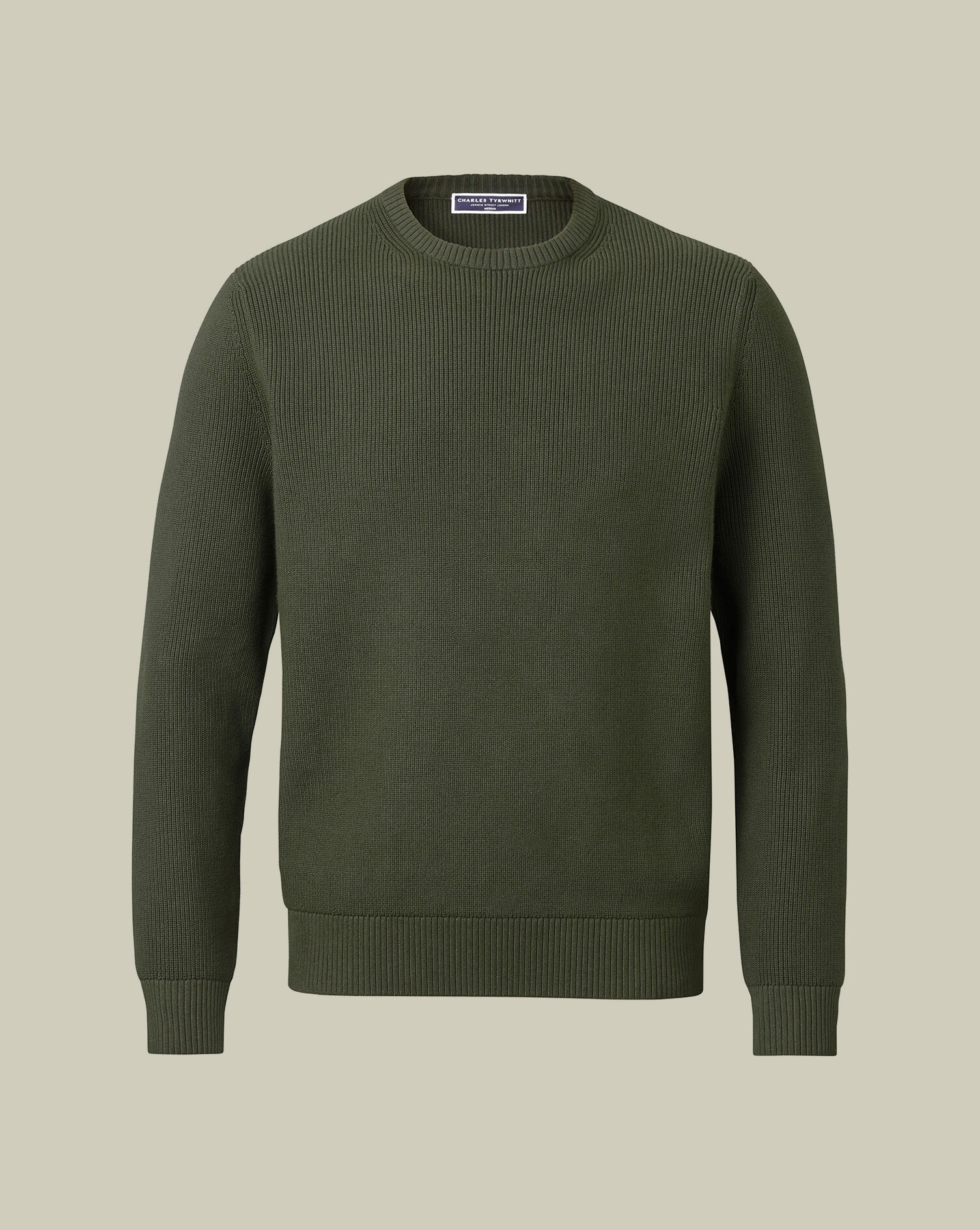 Cotton Rib Crew Neck Sweater - Olive