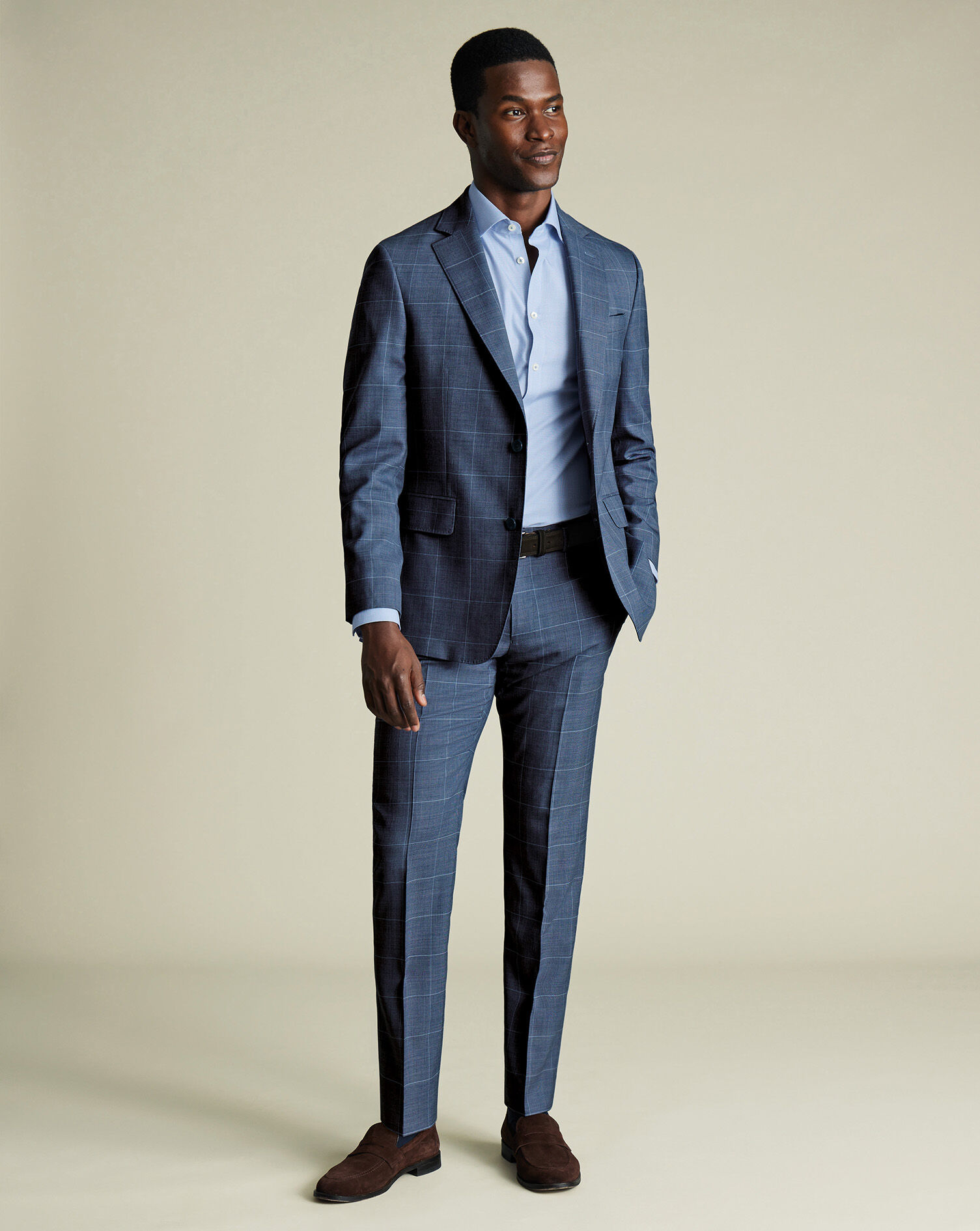 Ultimate Performance Check Suit Pants - Steel Blue