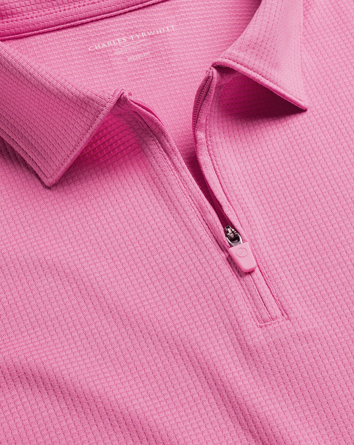 Performance Textured Zip-Neck Polo - Pink