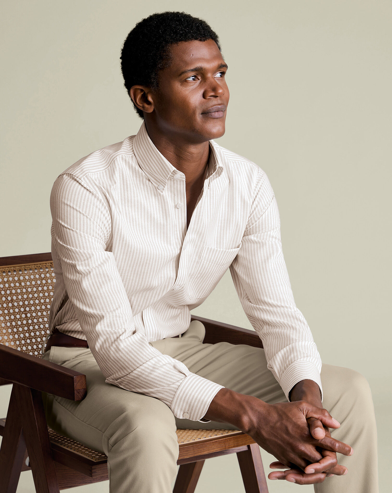 Non-Iron Stretch Oxford Stripe Shirt - Taupe
