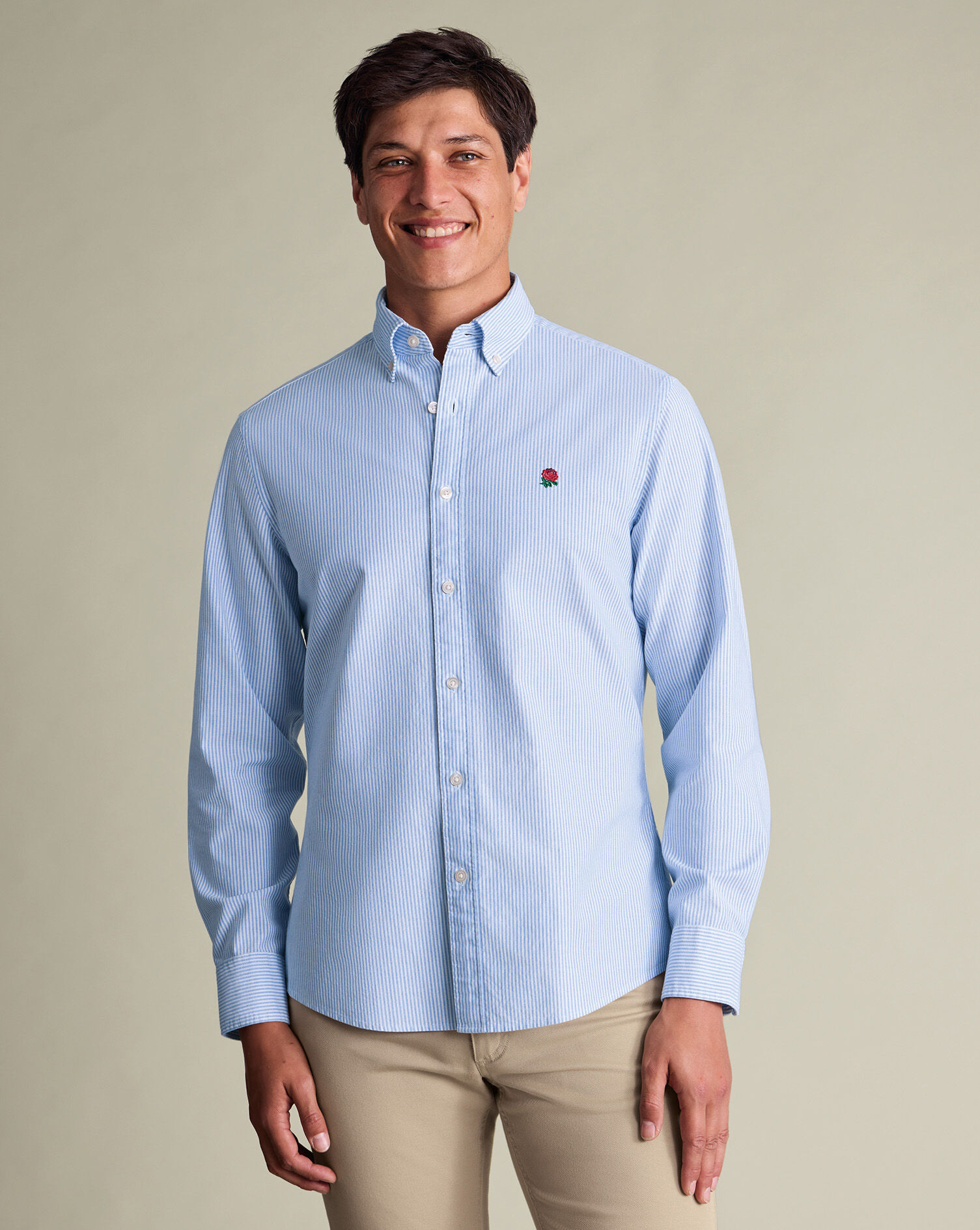 England Rugby Washed Oxford Stripe Shirt - Blue & White