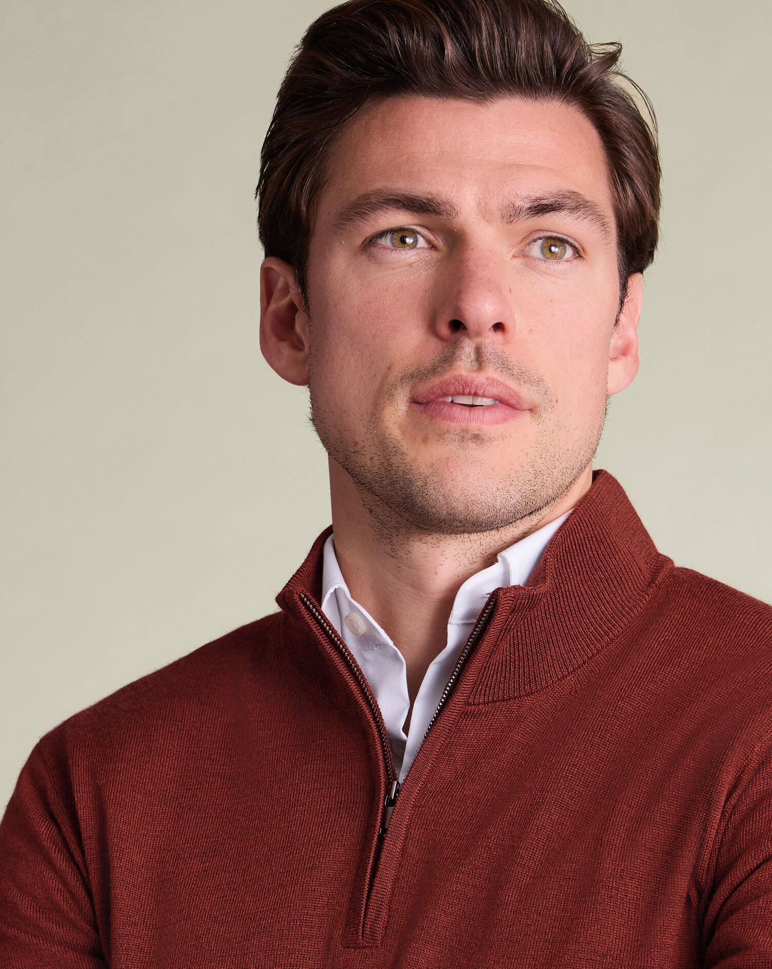 Pure Merino Quarter Zip Sweater - Burnt Orange