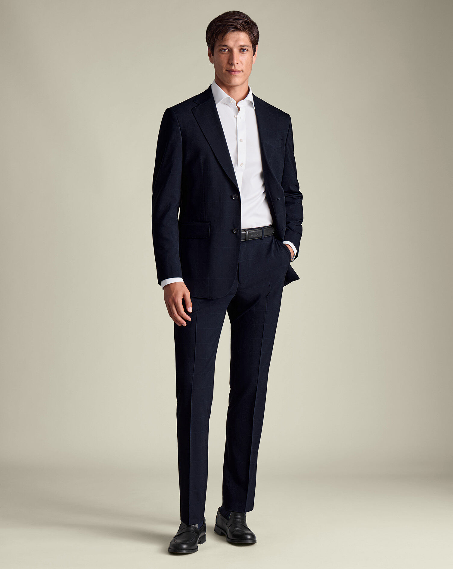 Windowpane Check Suit Pants - Navy