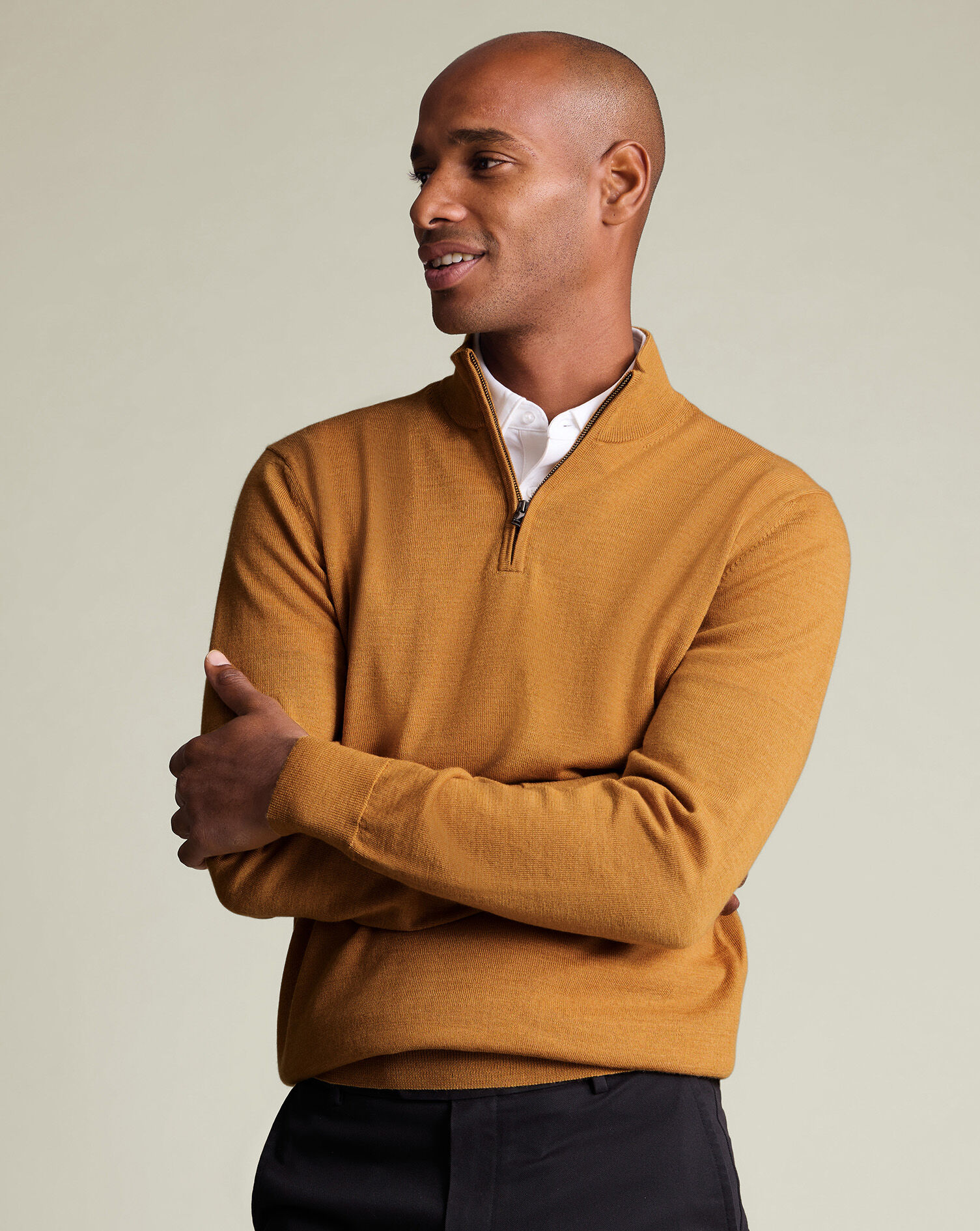Pure Merino Quarter Zip Sweater - Yellow