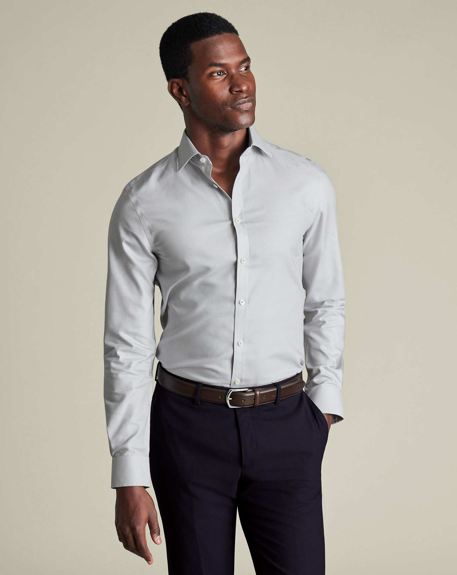 Non-Iron Westminster Weave Shirt - Silver Gray