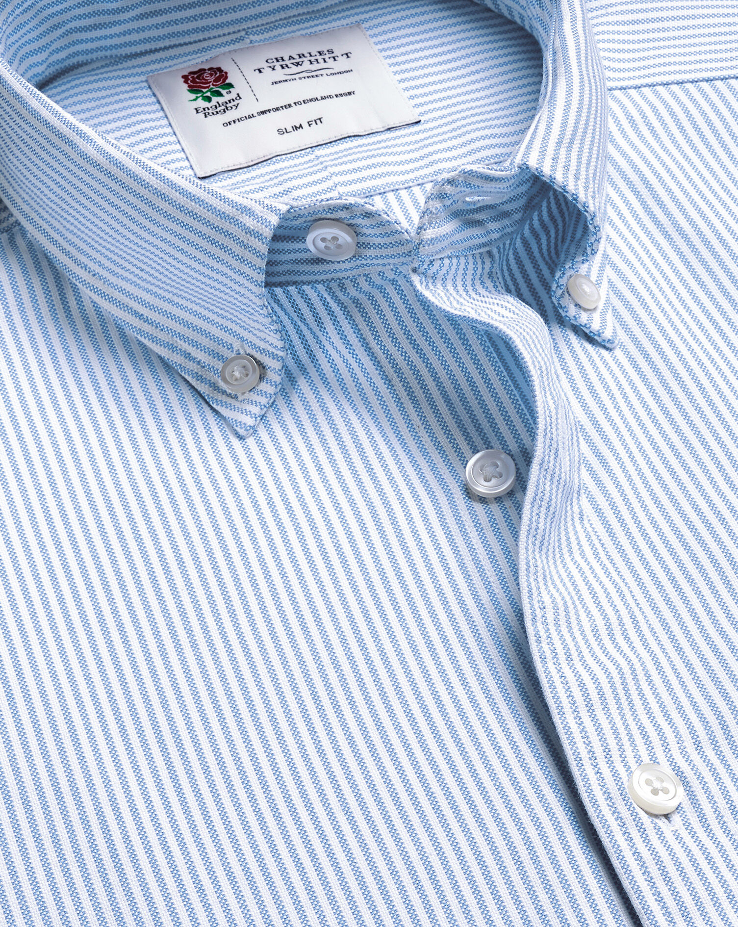 England Rugby Washed Oxford Stripe Shirt - Blue & White