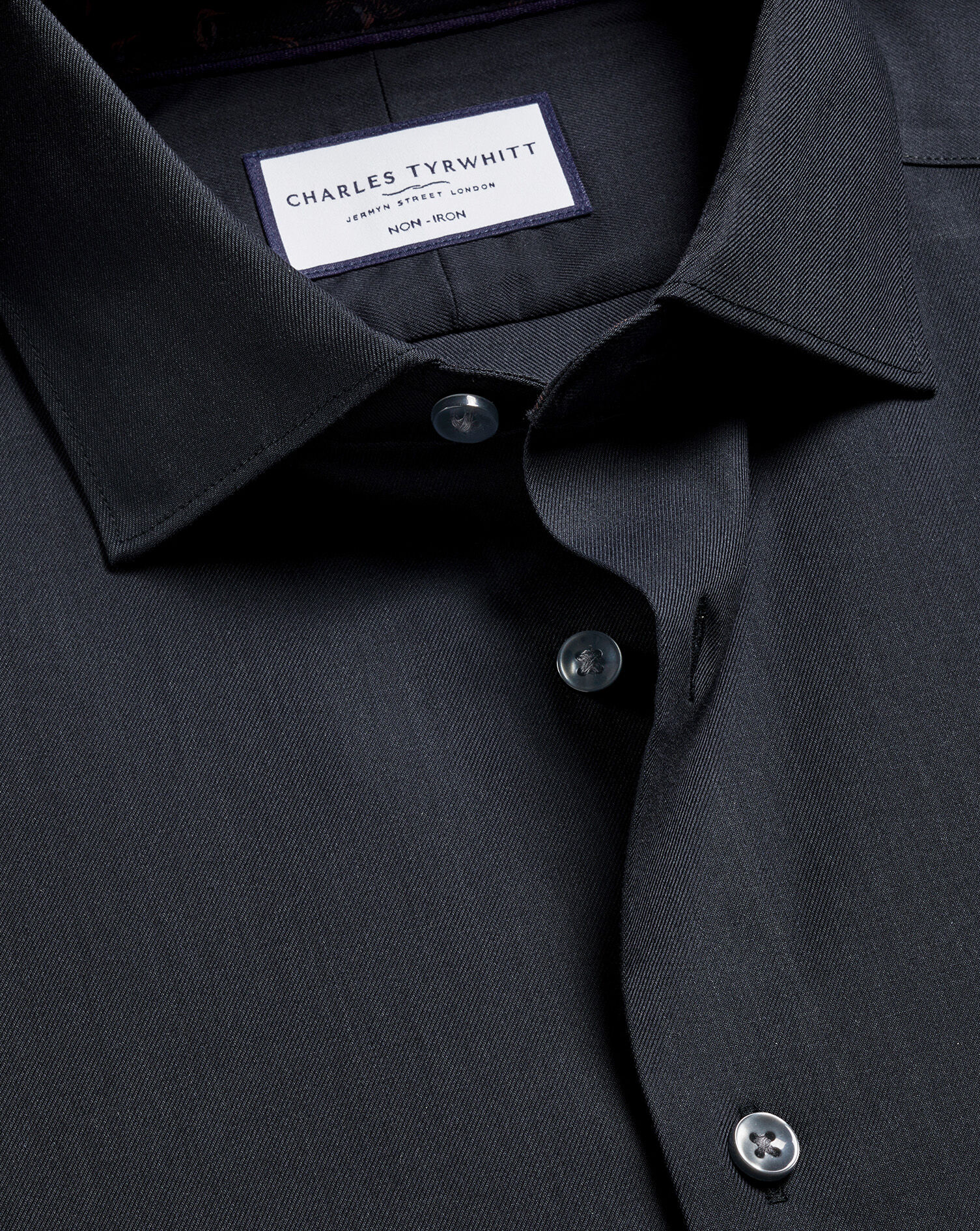 Non-Iron Stretch Printed Trim Shirt - Charcoal