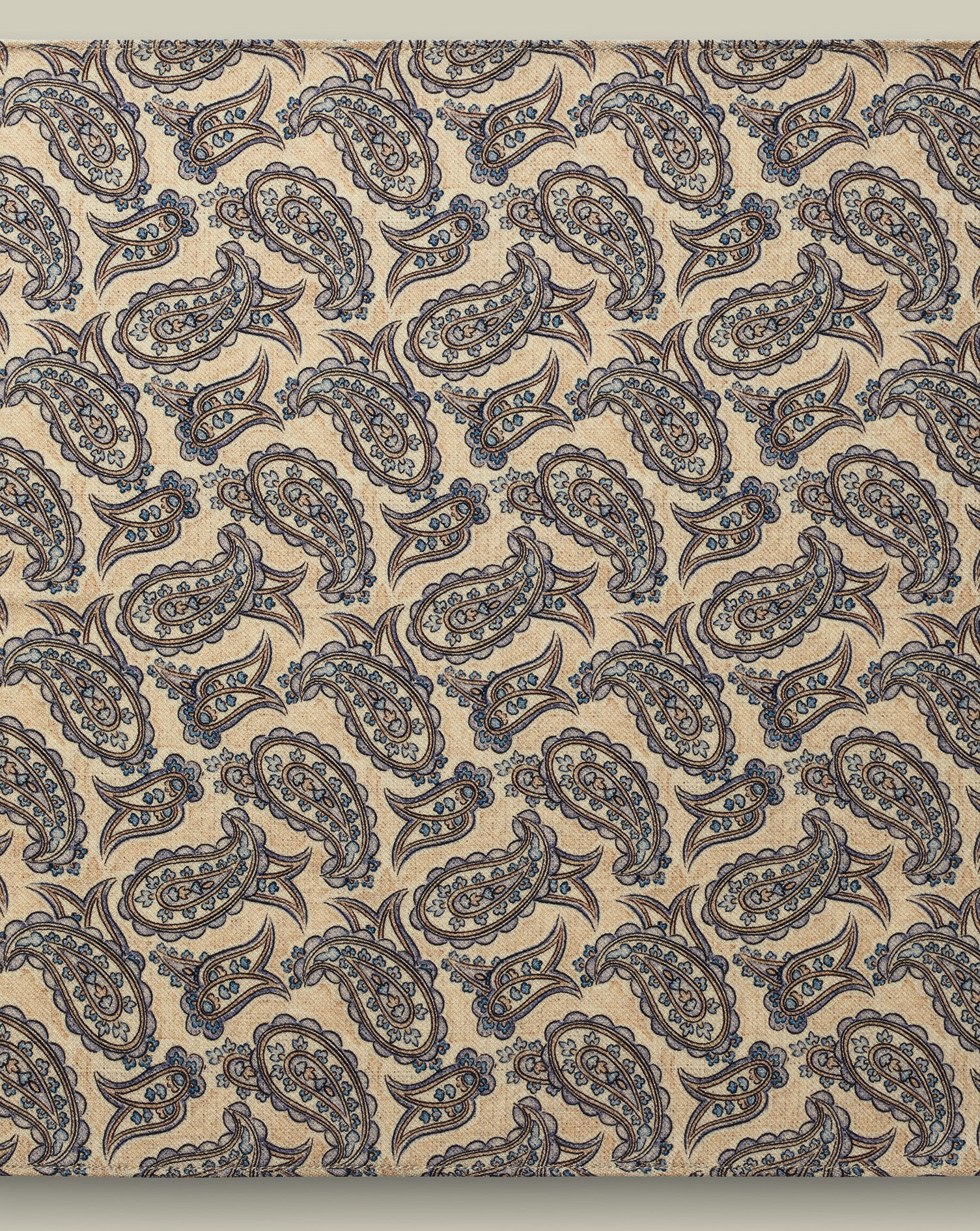 Wool Paisley Pocket Square - Stone