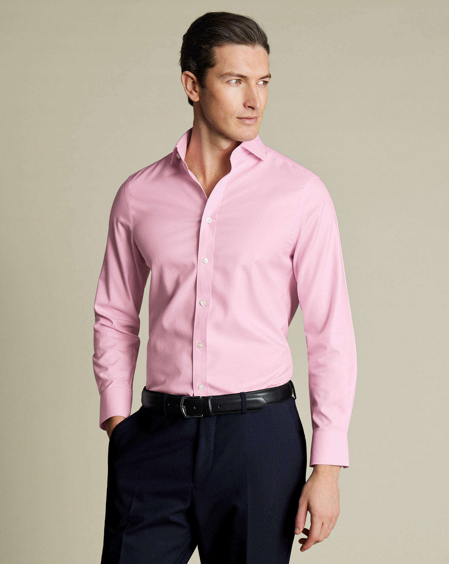 Spread Collar Non-Iron Twill Shirt - Pink