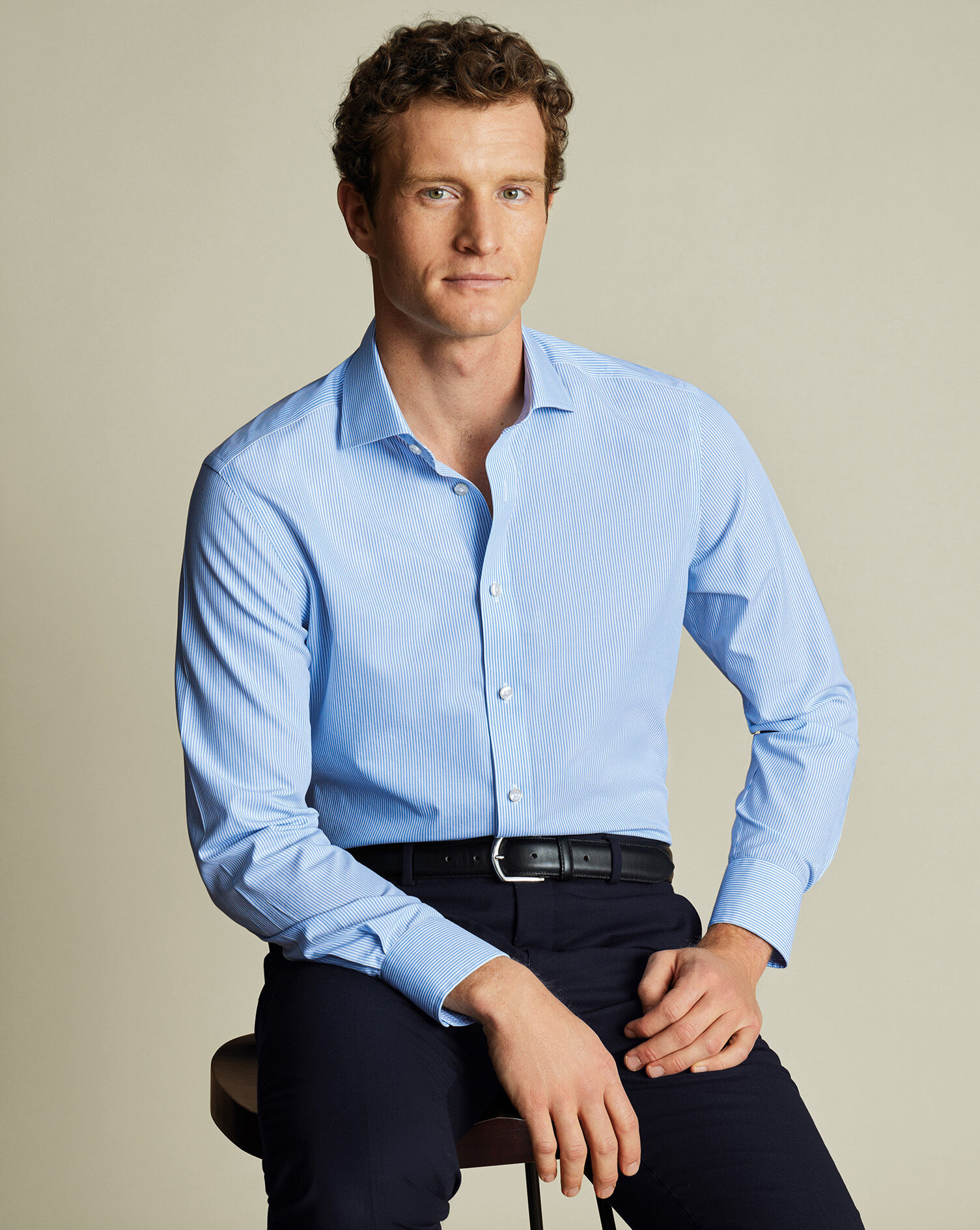 Spread Collar Non-Iron Poplin Bengal Stripe Shirt - Sky