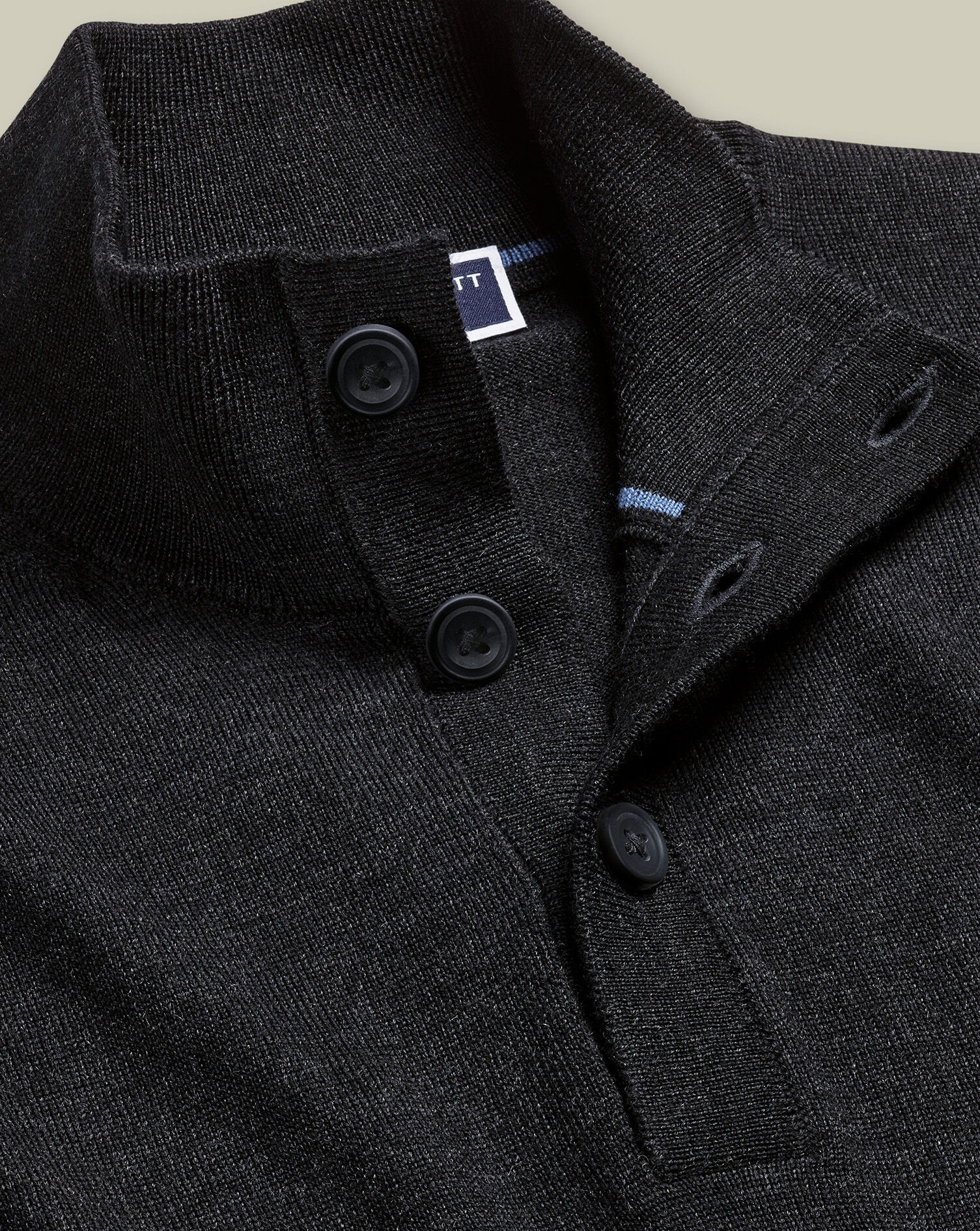Merino Button Neck Sweater - Dark Charcoal
