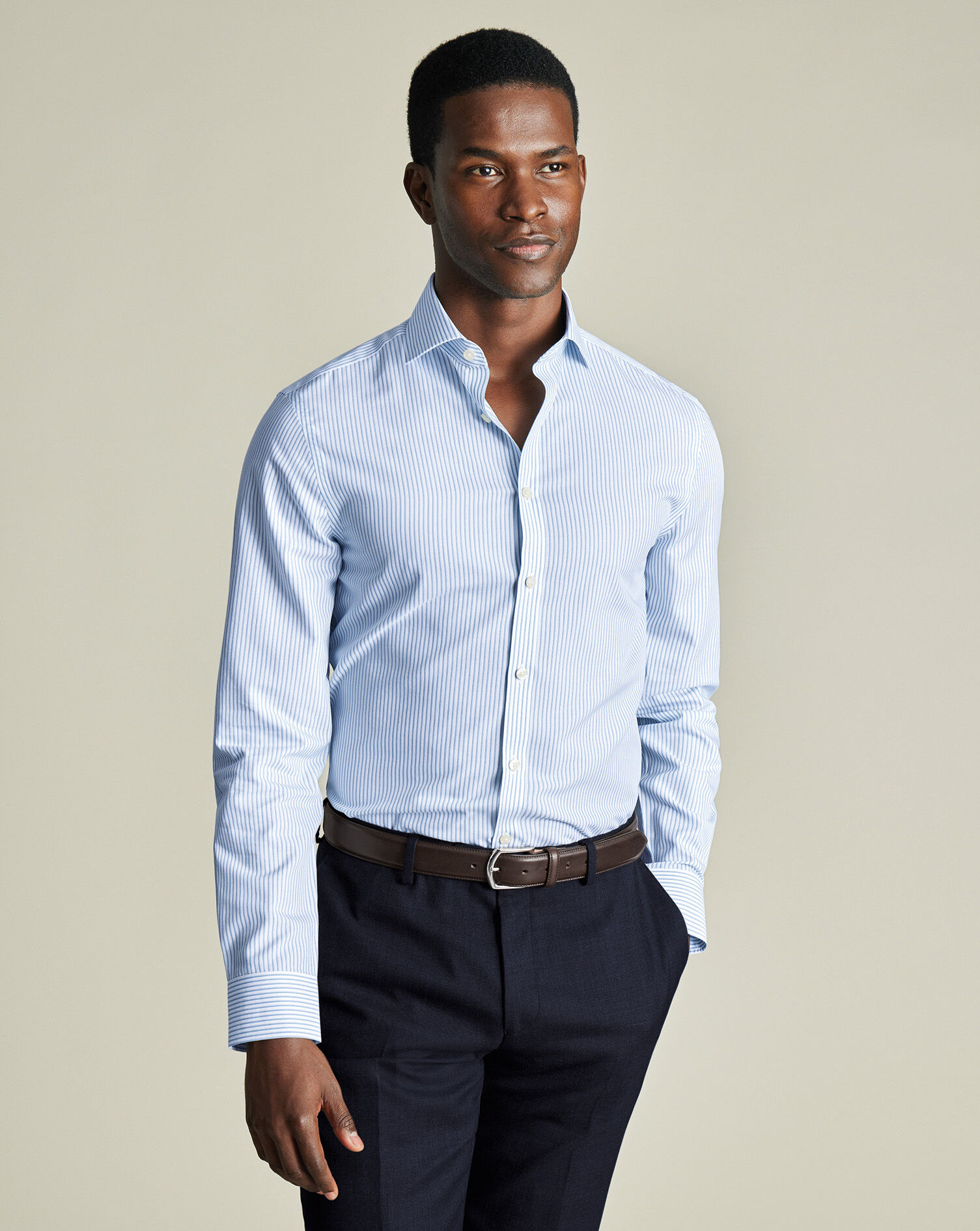 Non-Iron Poplin Stripe Shirt - Ocean Blue