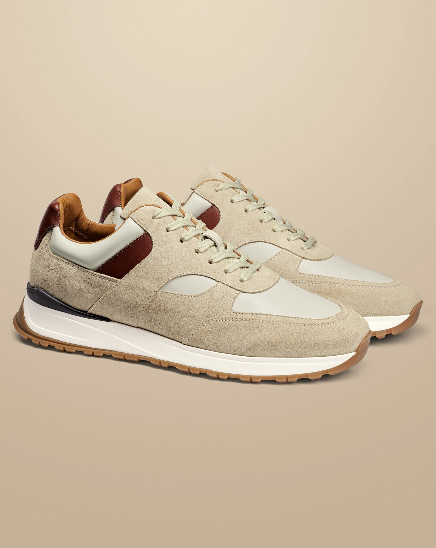 Leather and Suede Sneakers - Cream