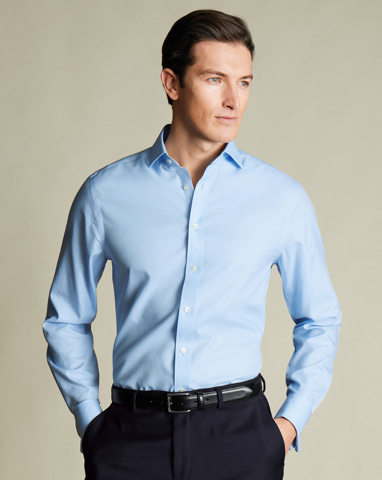 Spread Collar Non-Iron Twill Shirt - Sky Blue