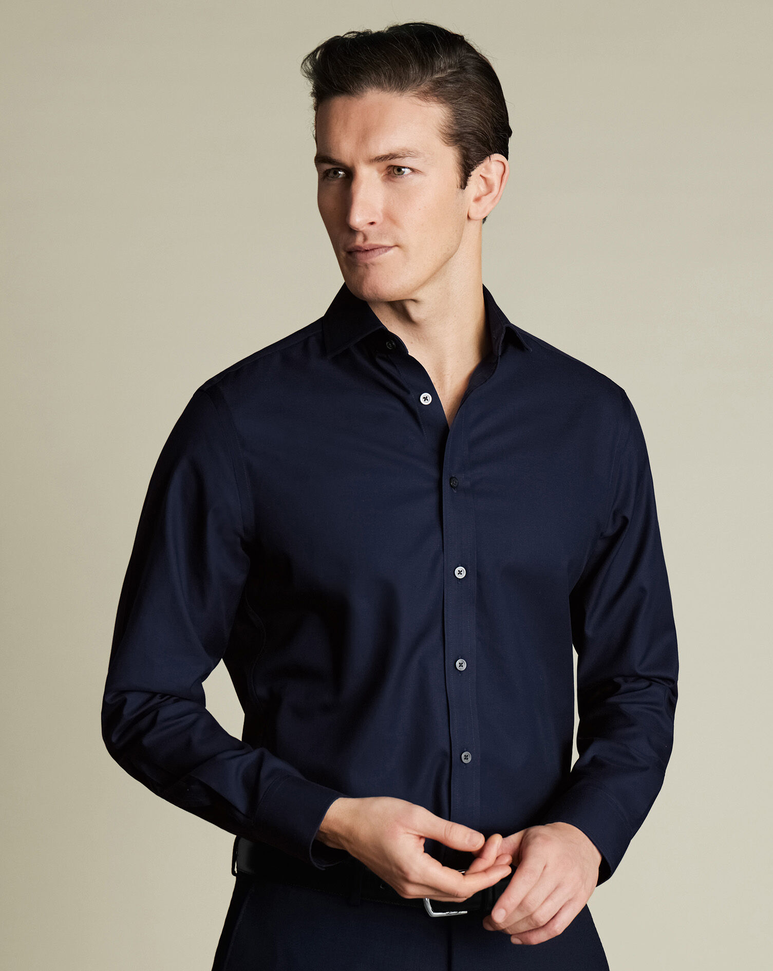 Spread Collar Non-Iron Twill Shirt - Navy