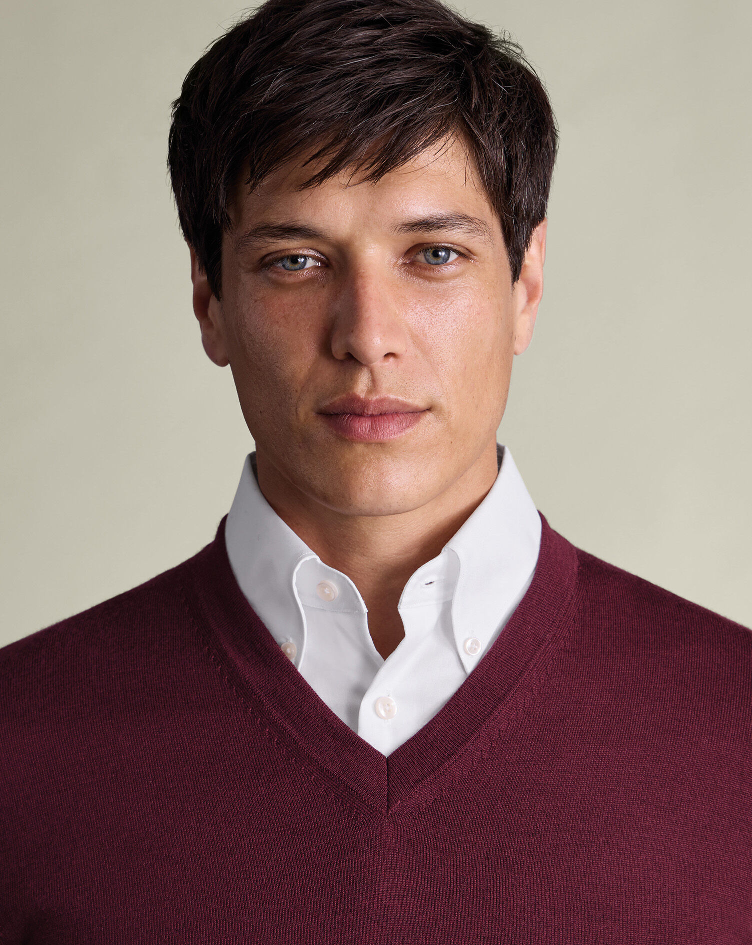 Pure Merino V-Neck Sweater - Burgundy