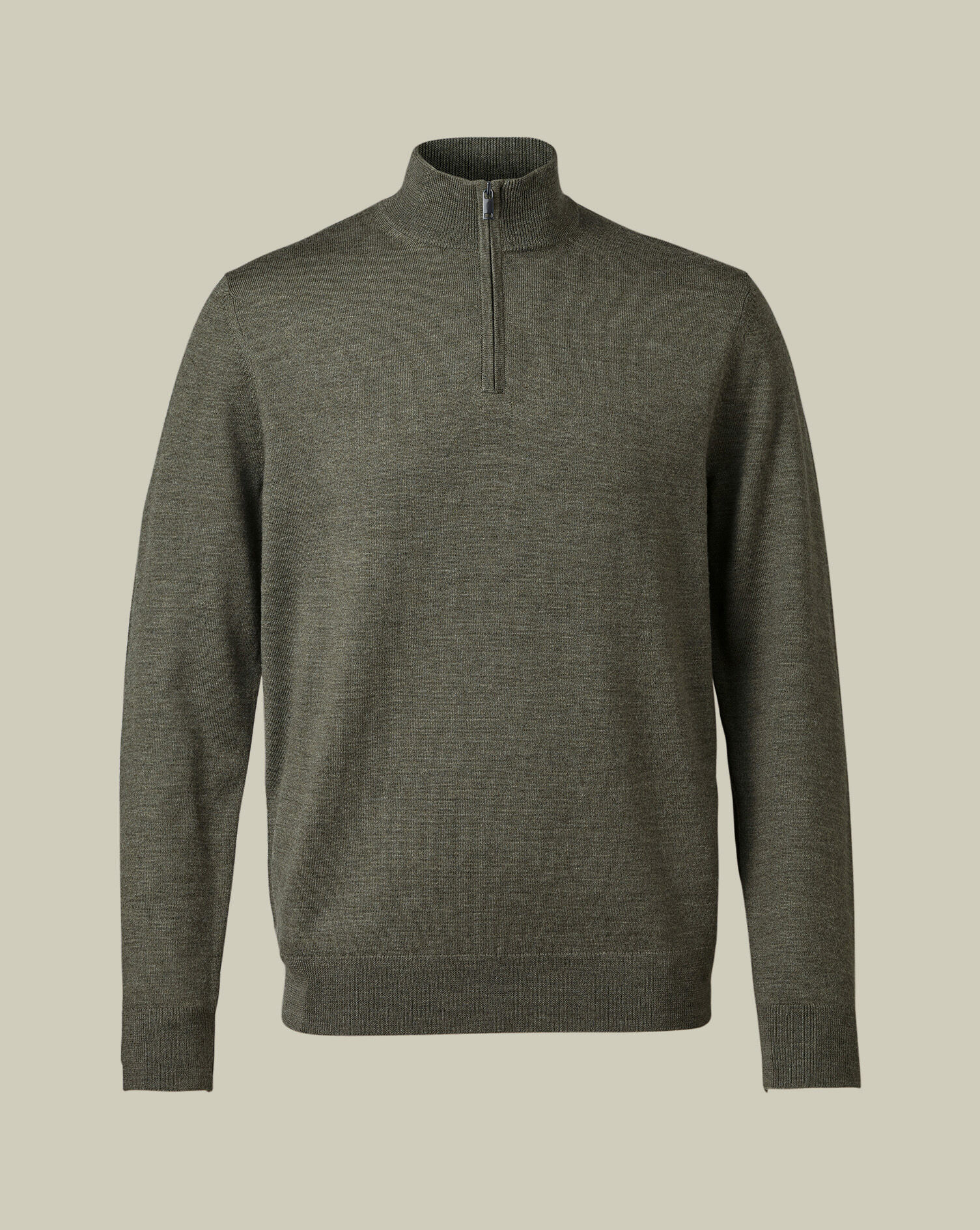 Merino Quarter Zip Sweater - Olive Green Melange